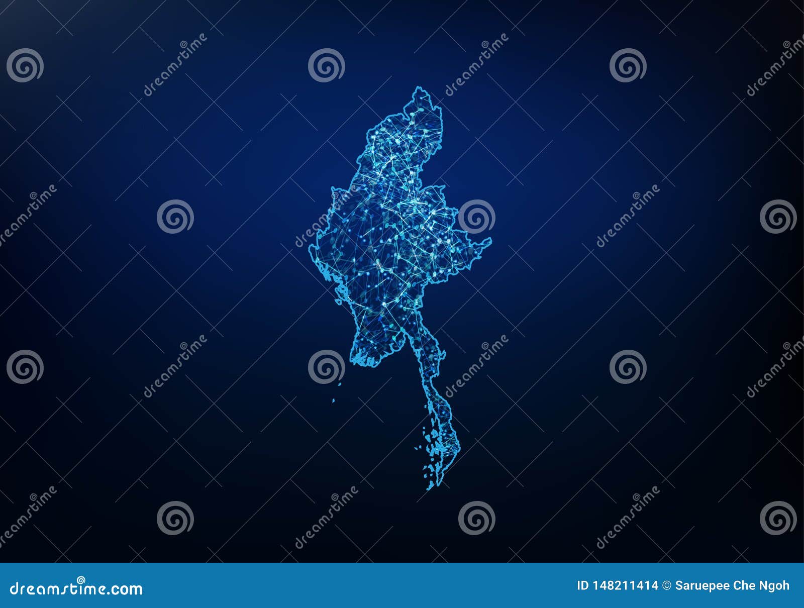 Abstract of Myanmar Map Network, and Global Connection Concept