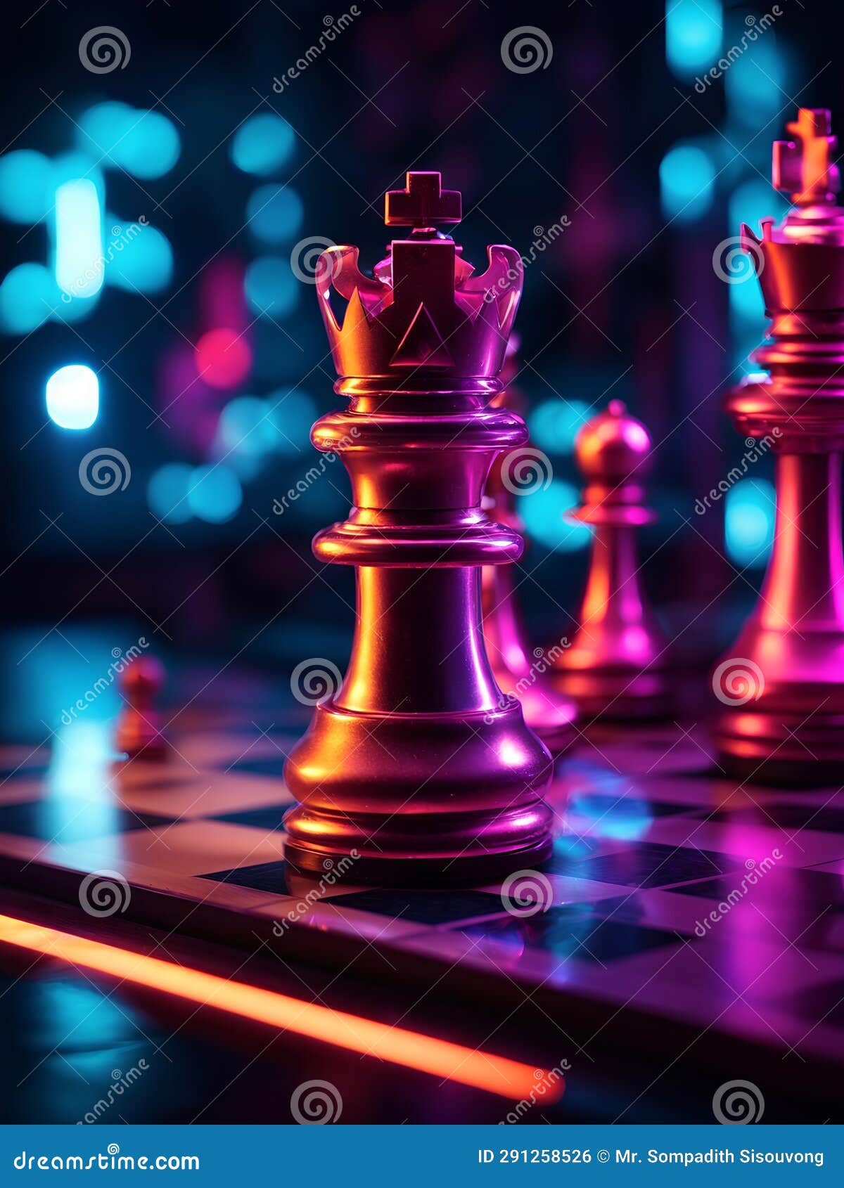 Abstract Neon Light, Chess, Artwork Design, Digital Art, Wallpaper