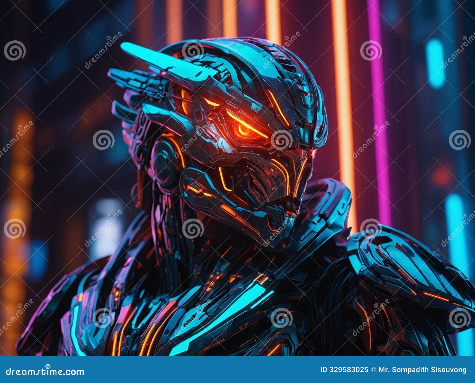 abstract neon light cyborg hawk robot wallpaper background