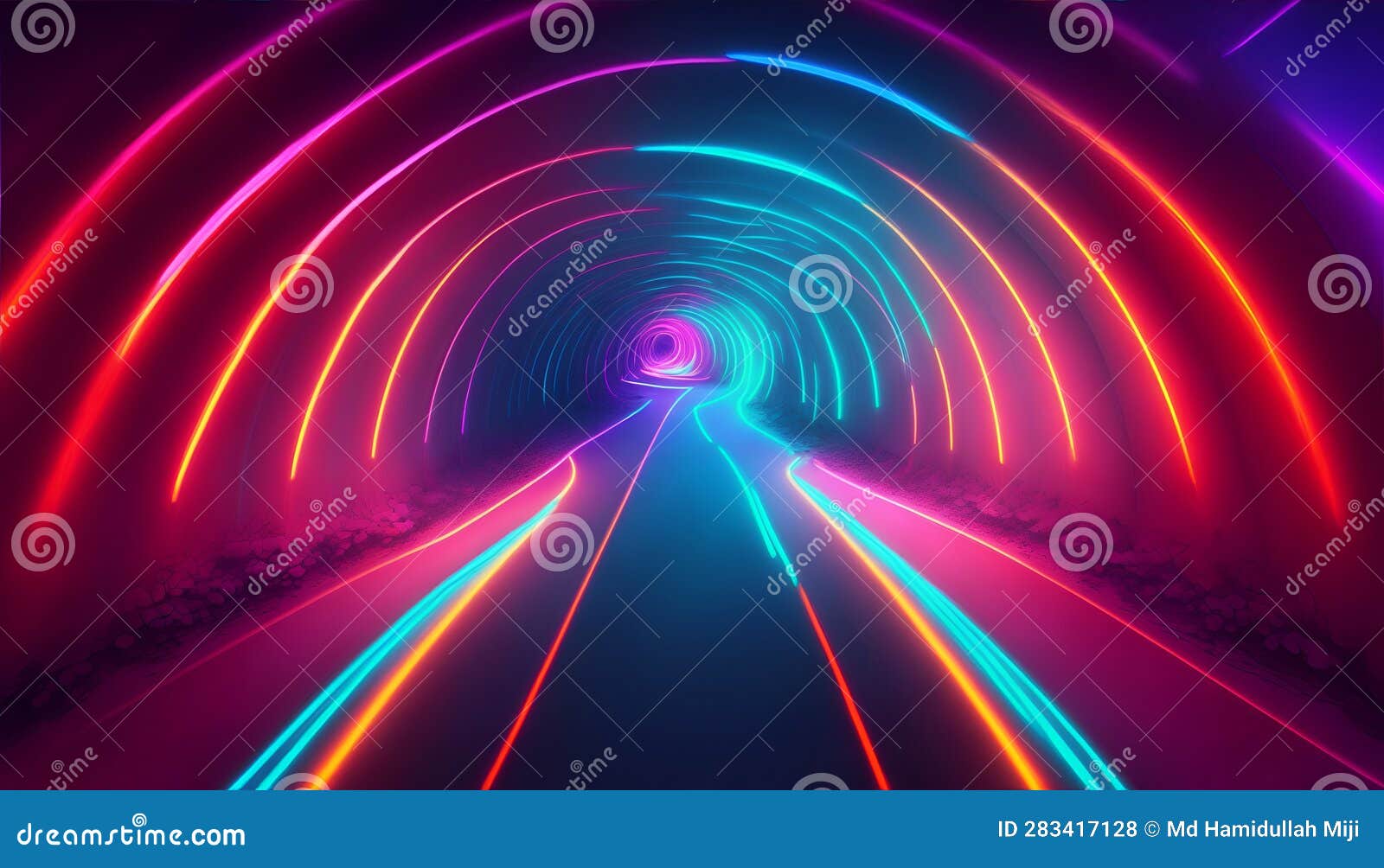 blue abstract neon lights in digital technology tunnel.generative ai