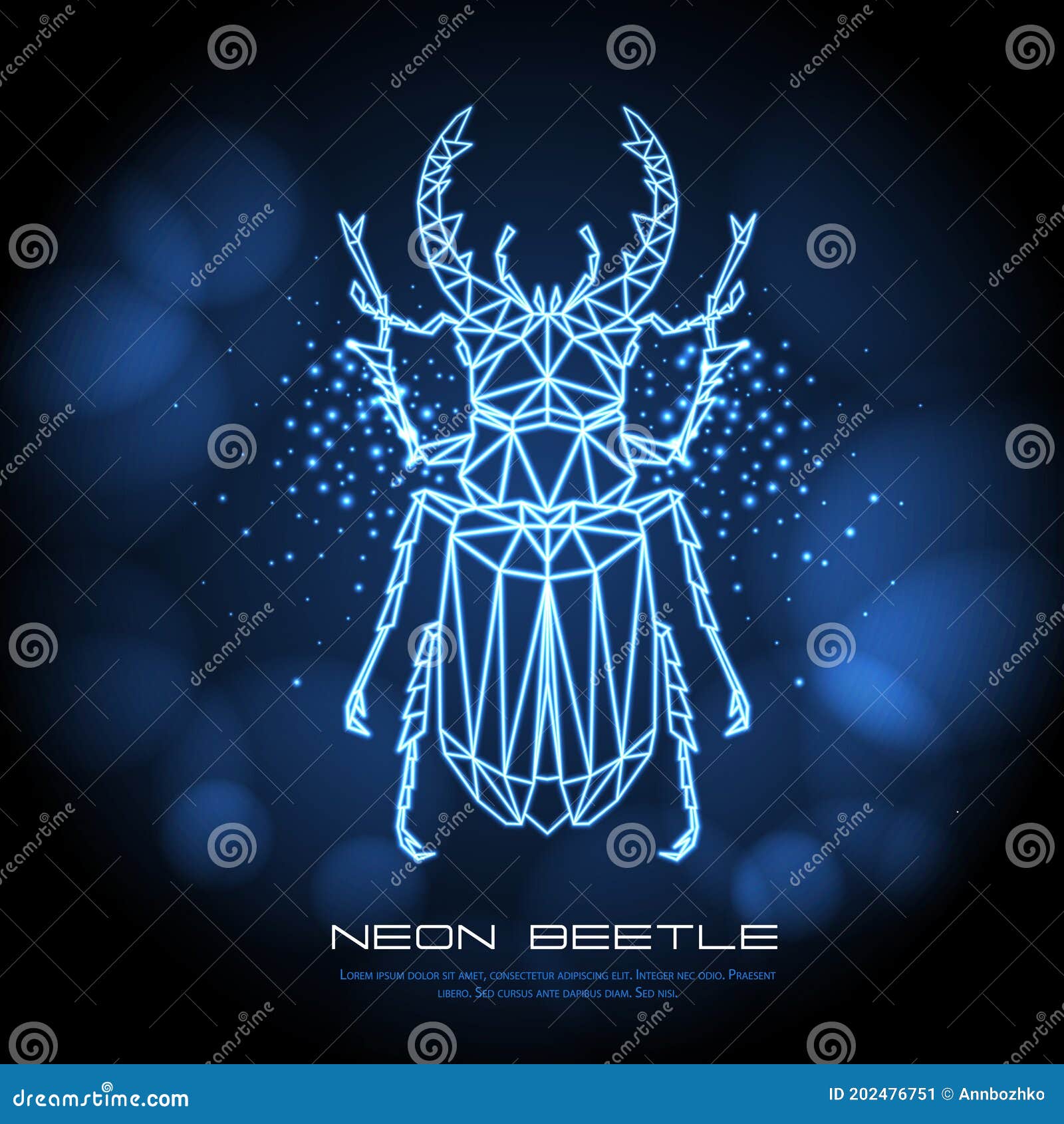 abstract neon polygonal triangle stag beetle. bug neon sign. entomological 