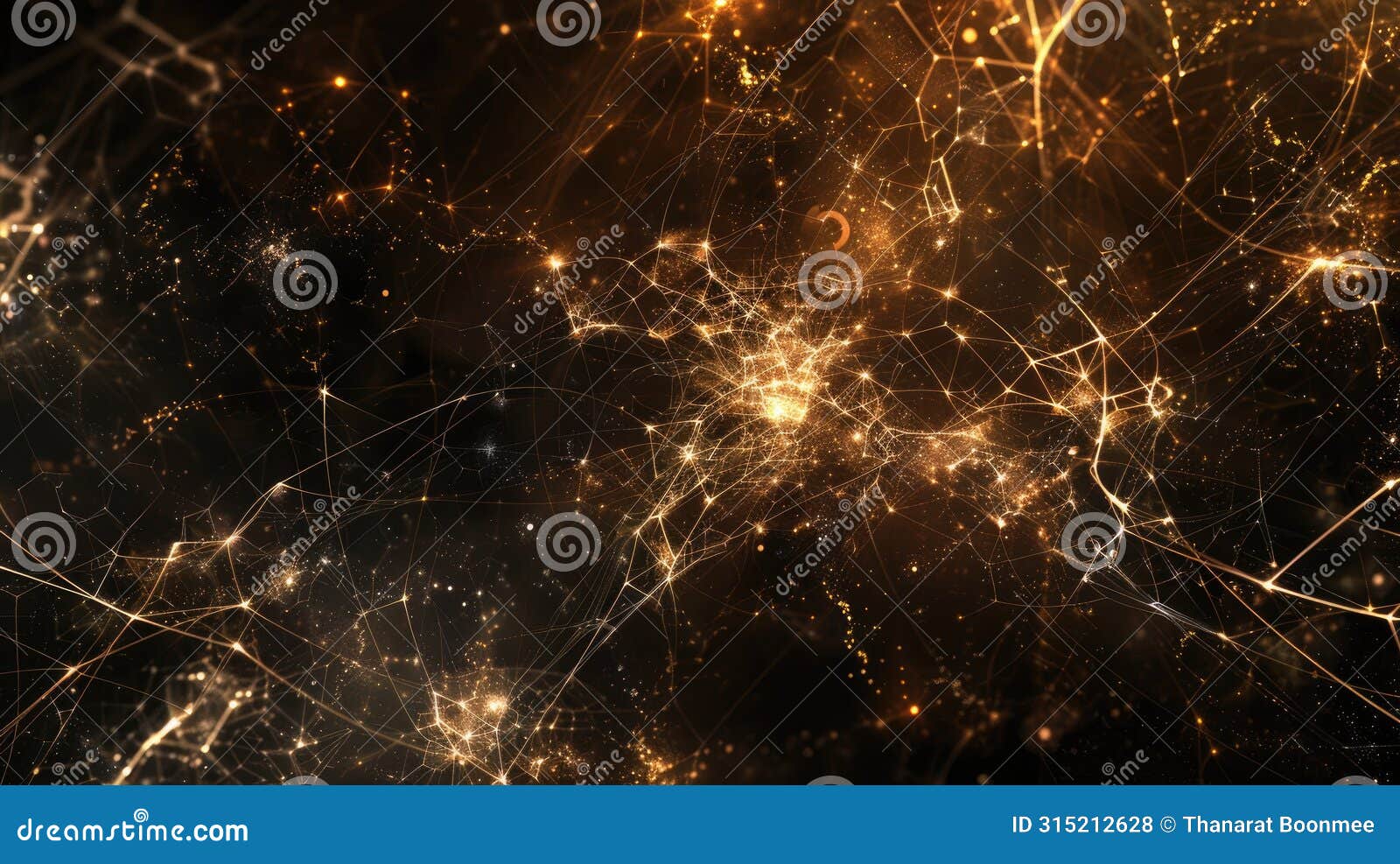 abstract network or particle physics  with emitters and connecting particles in a wide format, ai generated