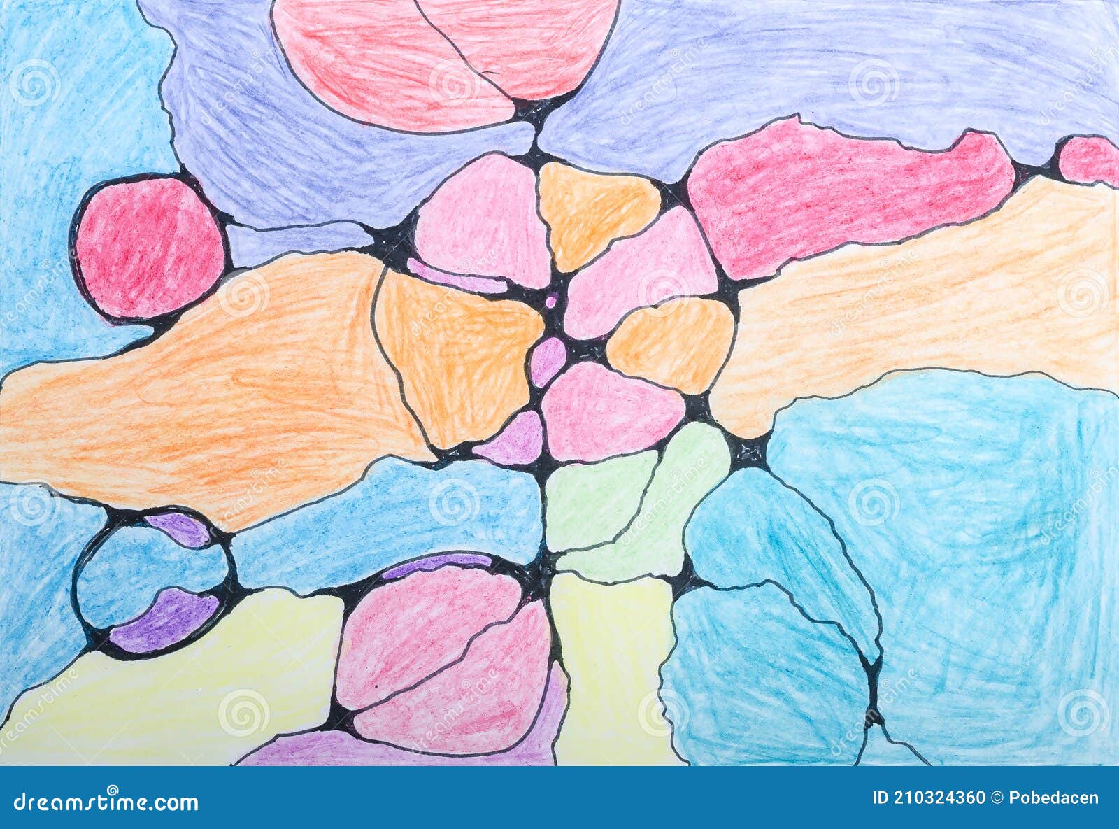 Abstract Neurographic Drawing with Markers and Colored Pencils Stock