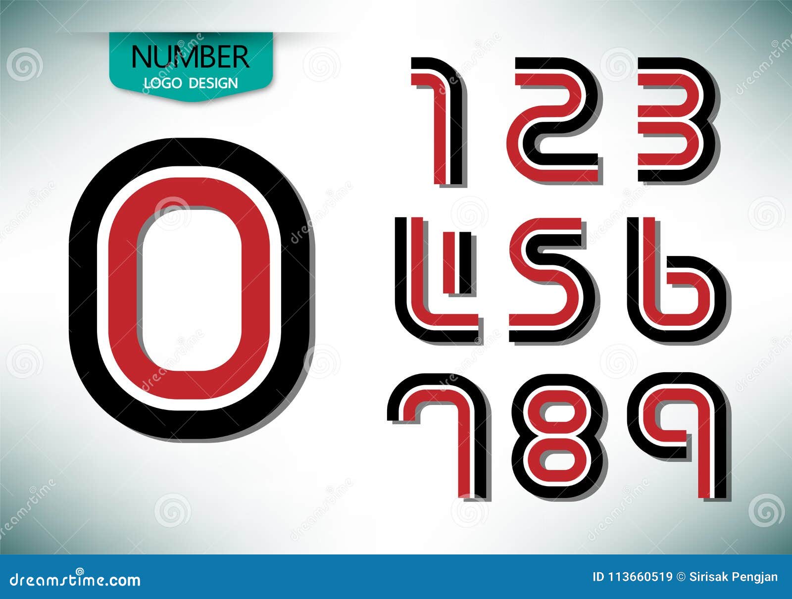 Abstract Number Set of Logo Vector Two Tone Color Design Stock