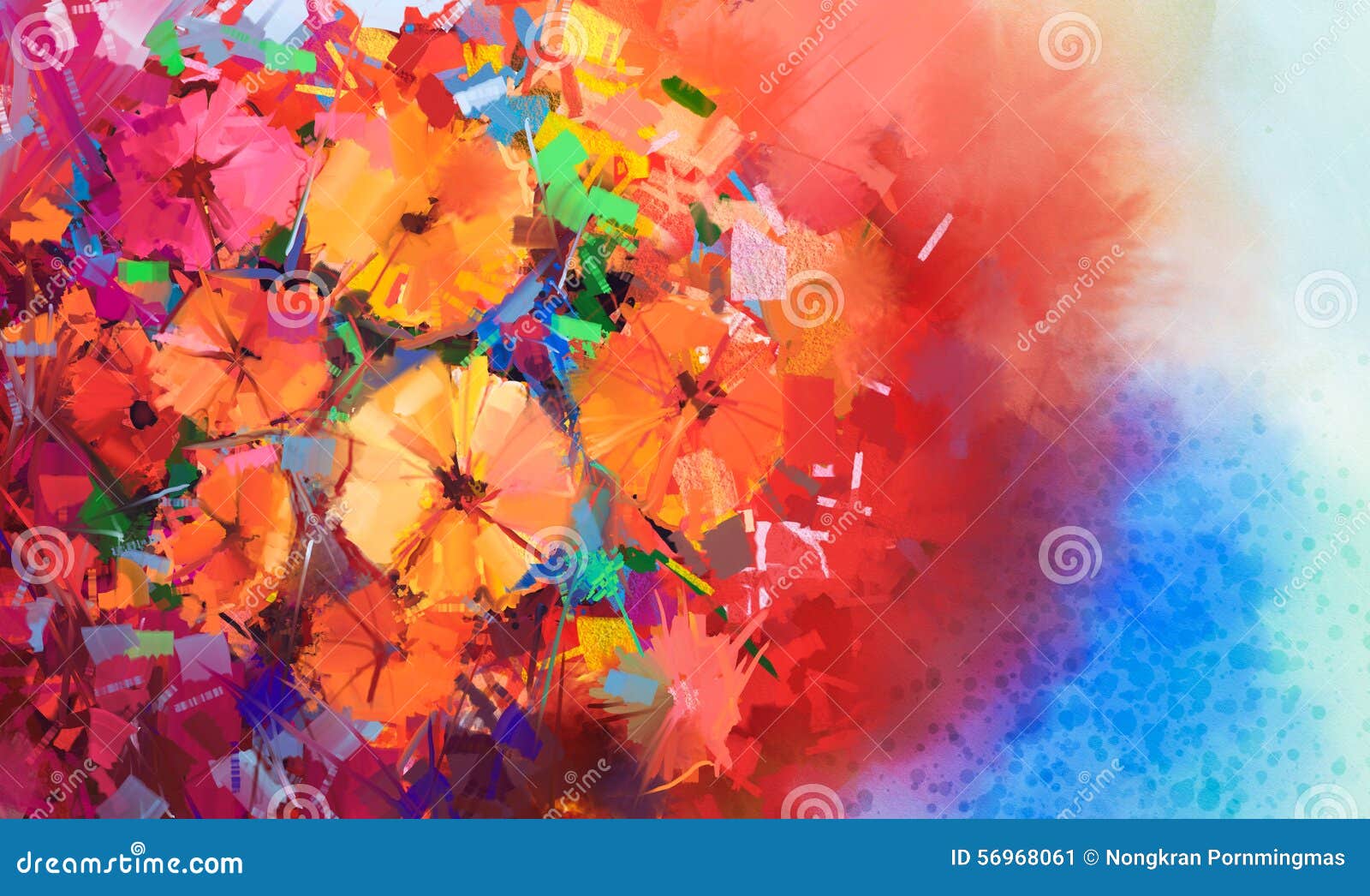 abstract oil painting a bouquet of gerbera flowers