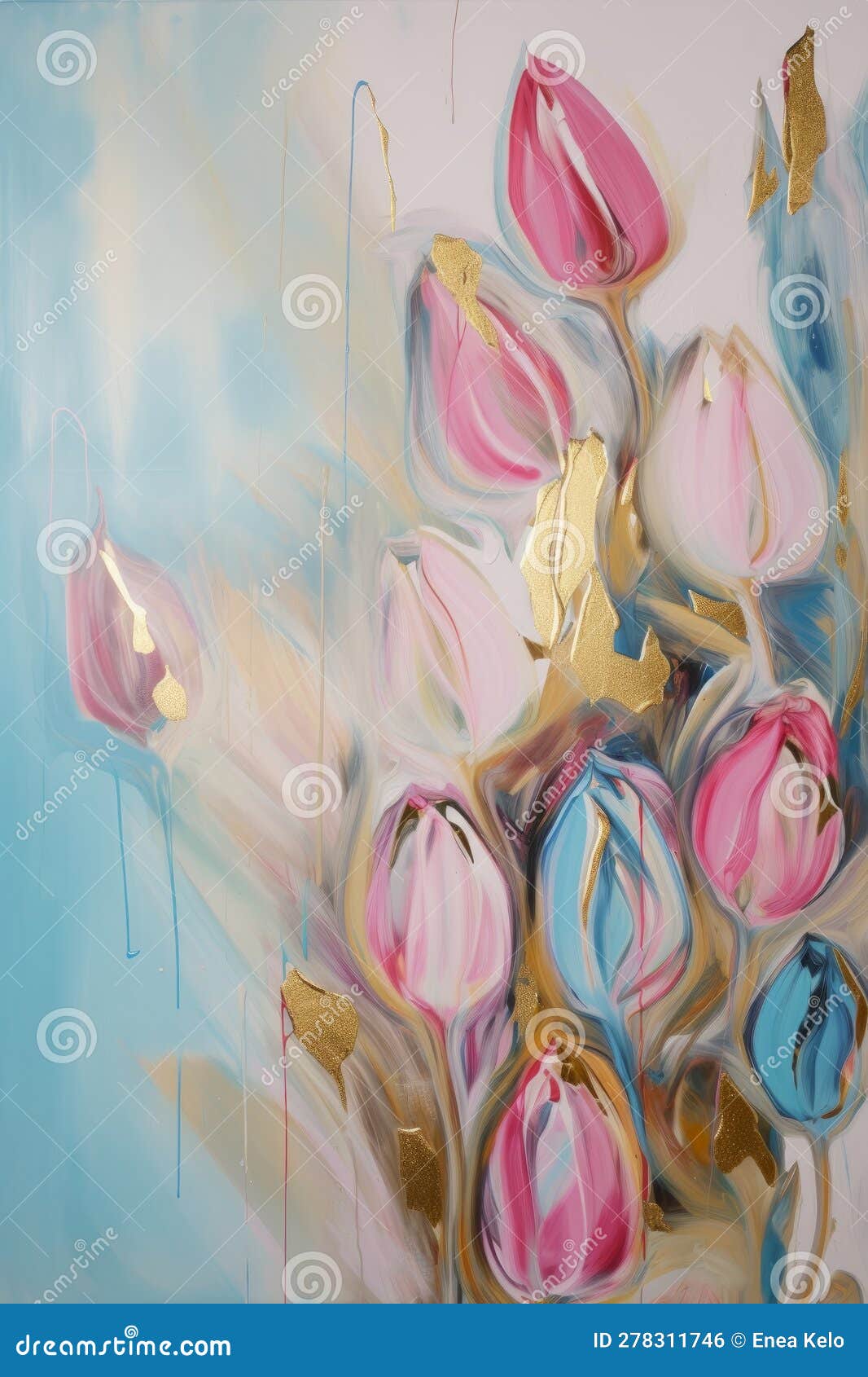 abstract oil painting of colorful tulips