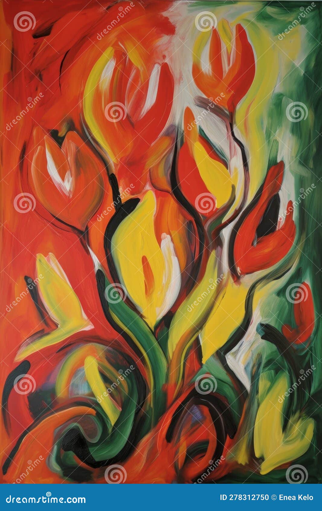 abstract oil painting of colorful tulips