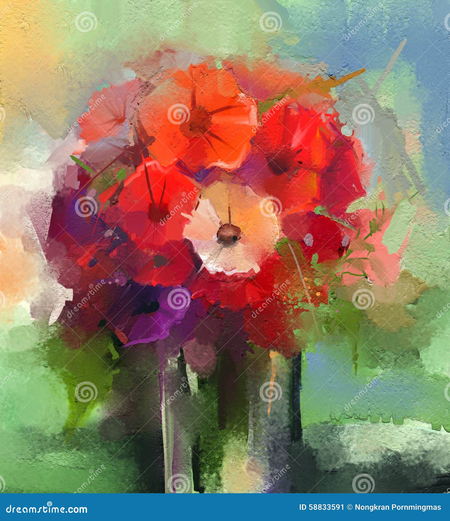 abstract oil paintings a bouquet of gerbera flowers in vase
