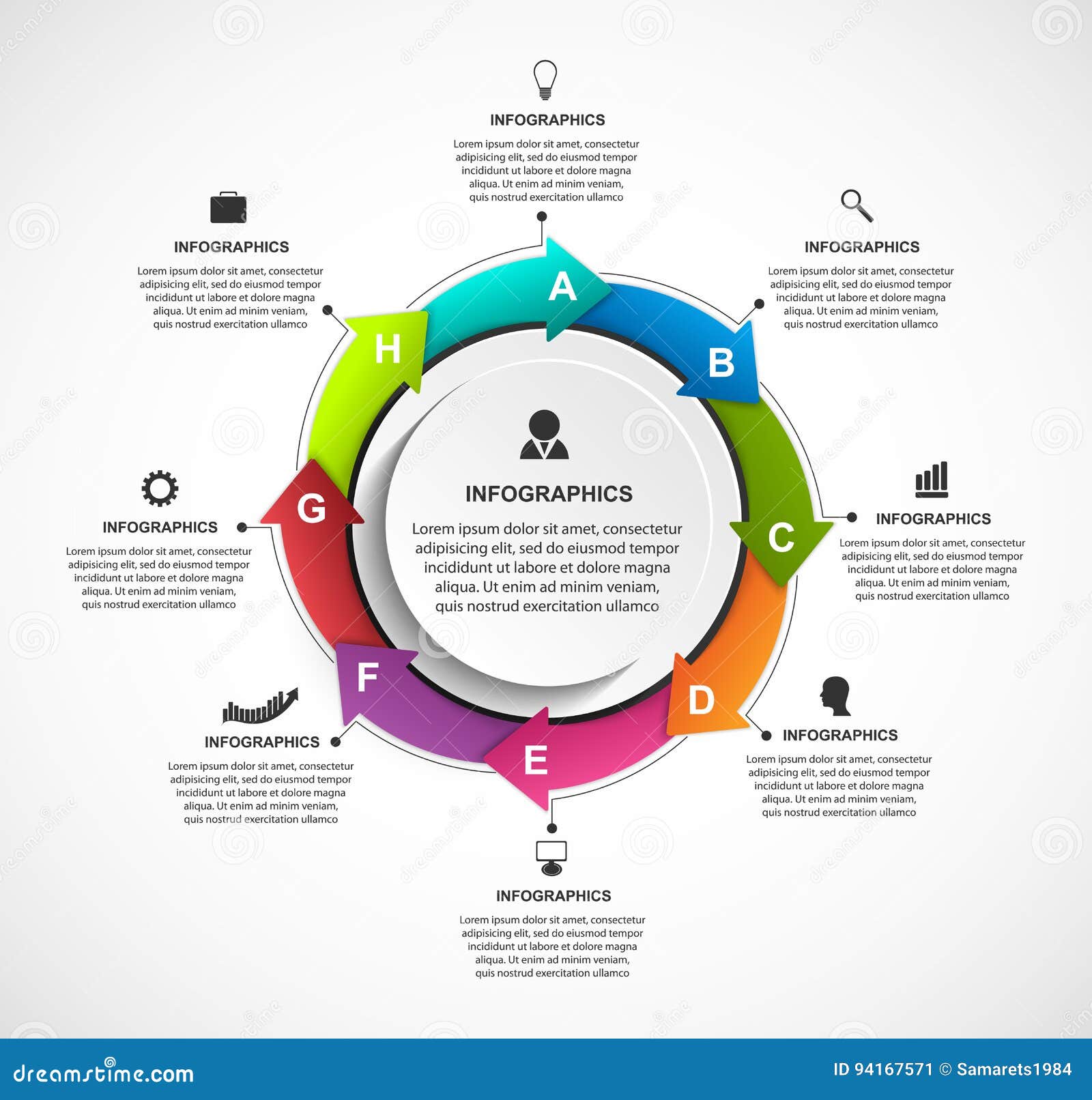 abstract options infographics template with arrows in a circle. infographics for business presentations or information banner.