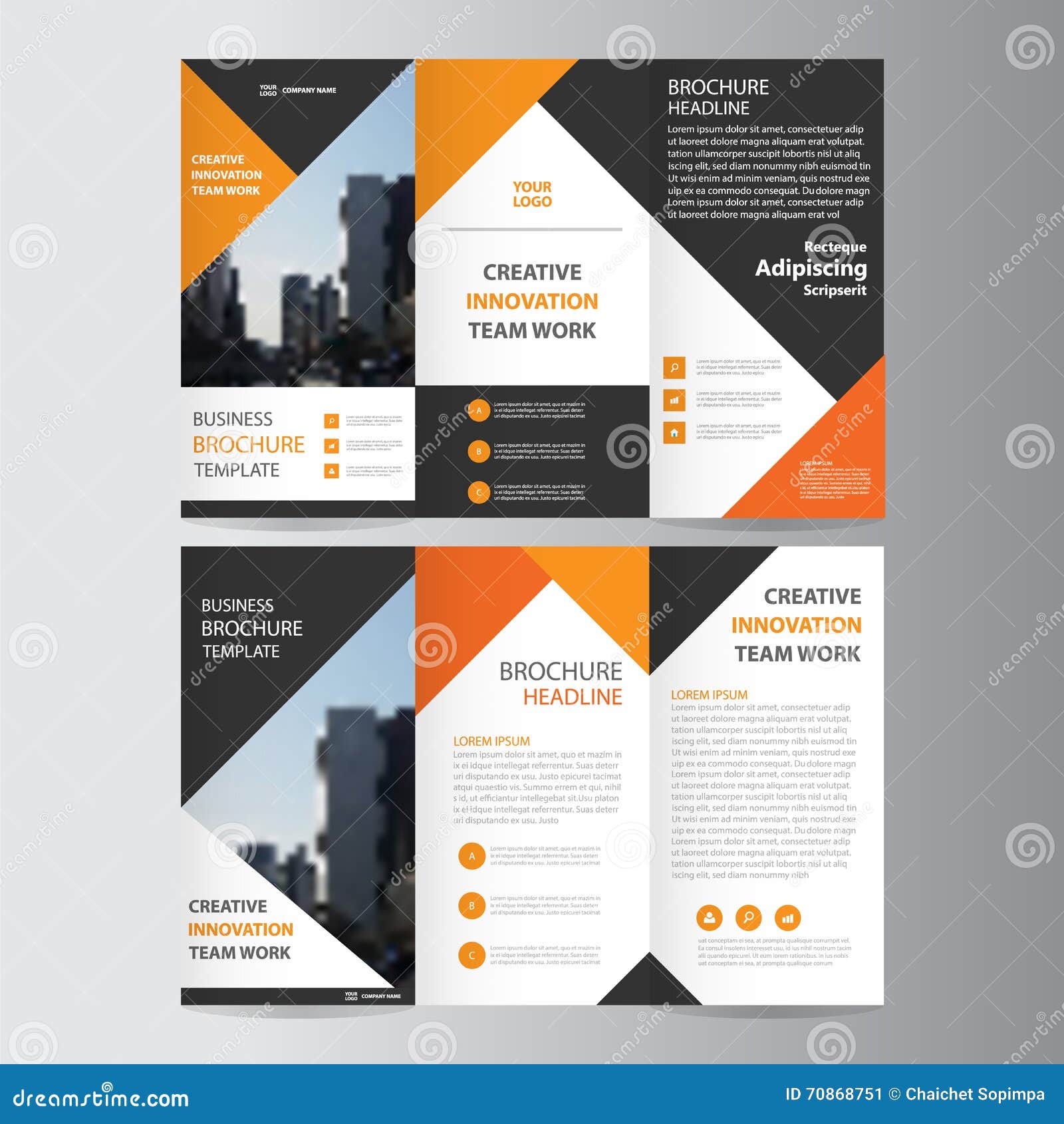 Abstract Orange Black Triangle Trifold Leaflet Brochure Flyer Template Design Book Cover Layout Design Stock Vector Illustration Of Blank Graphic