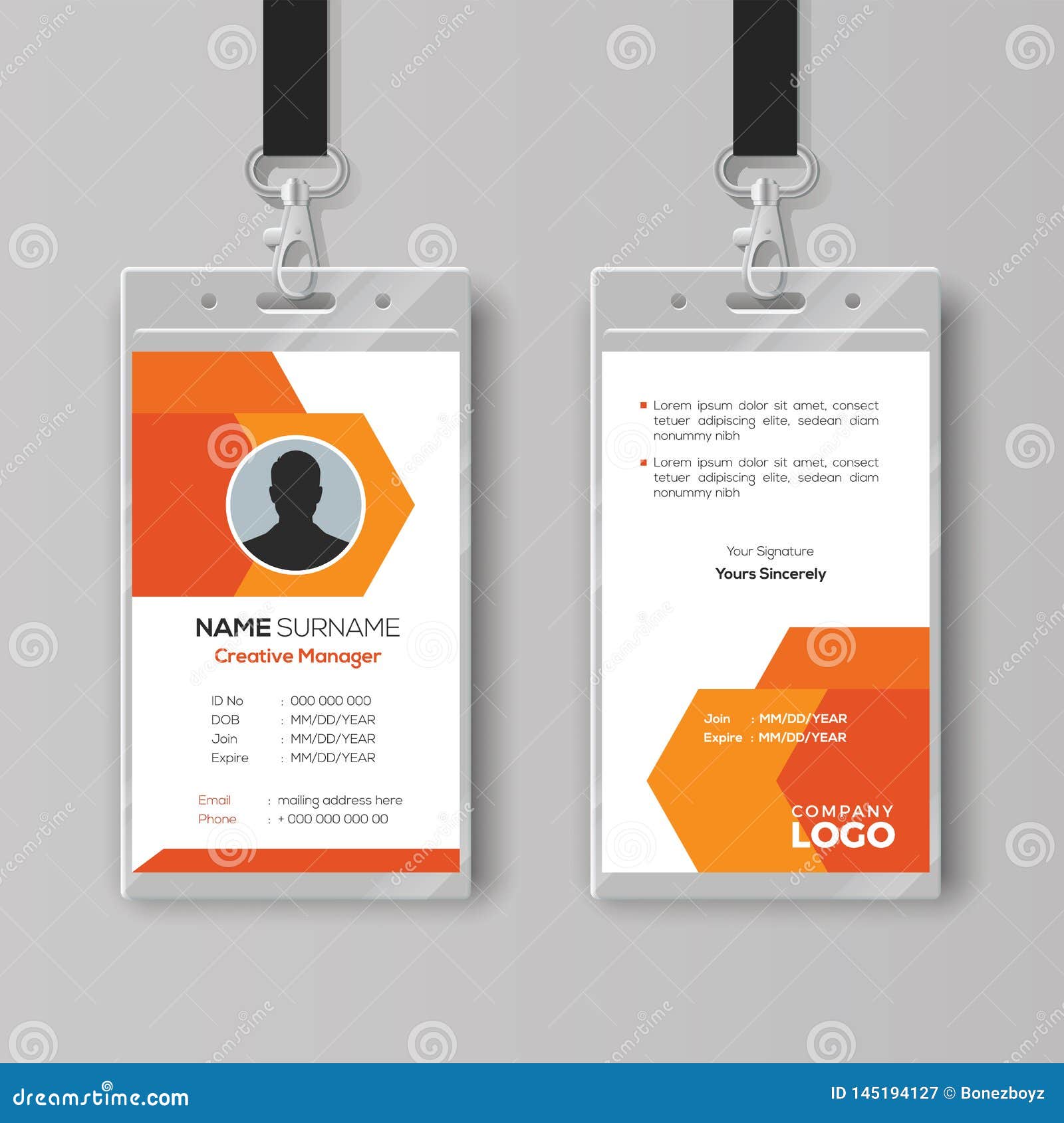 Abstract Orange ID Card Design Template Stock Vector In Company Id Card Design Template