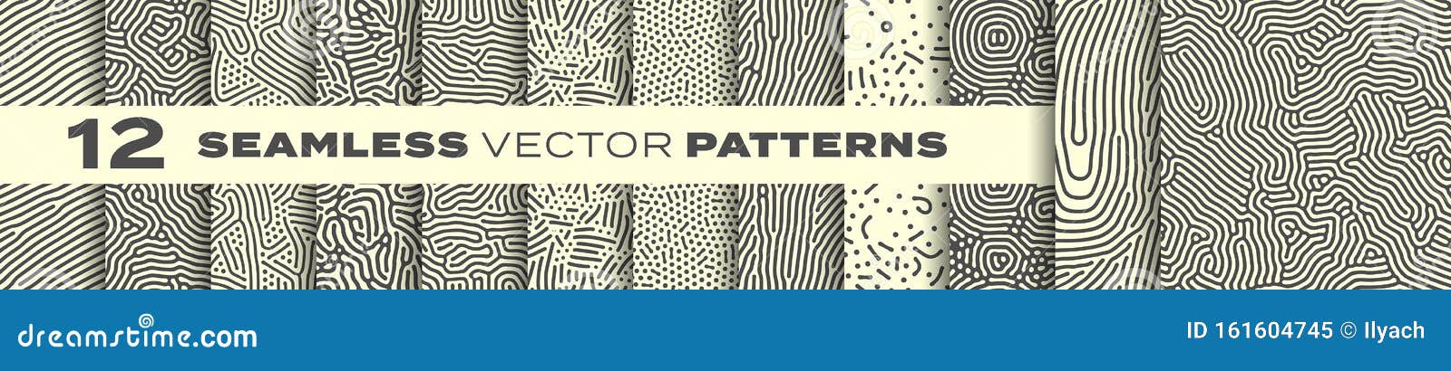 abstract organic lines seamless patterns  backgrounds set. modern trendy creative memphis and biological patterns with dots