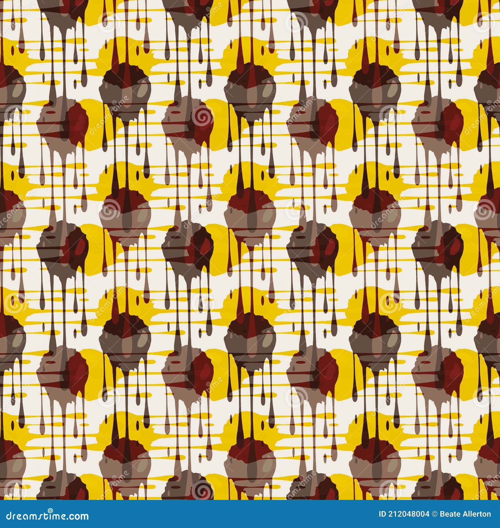 abstract paint drip weave effect grid seamless  pattern background. overlapping brown gold color dripping