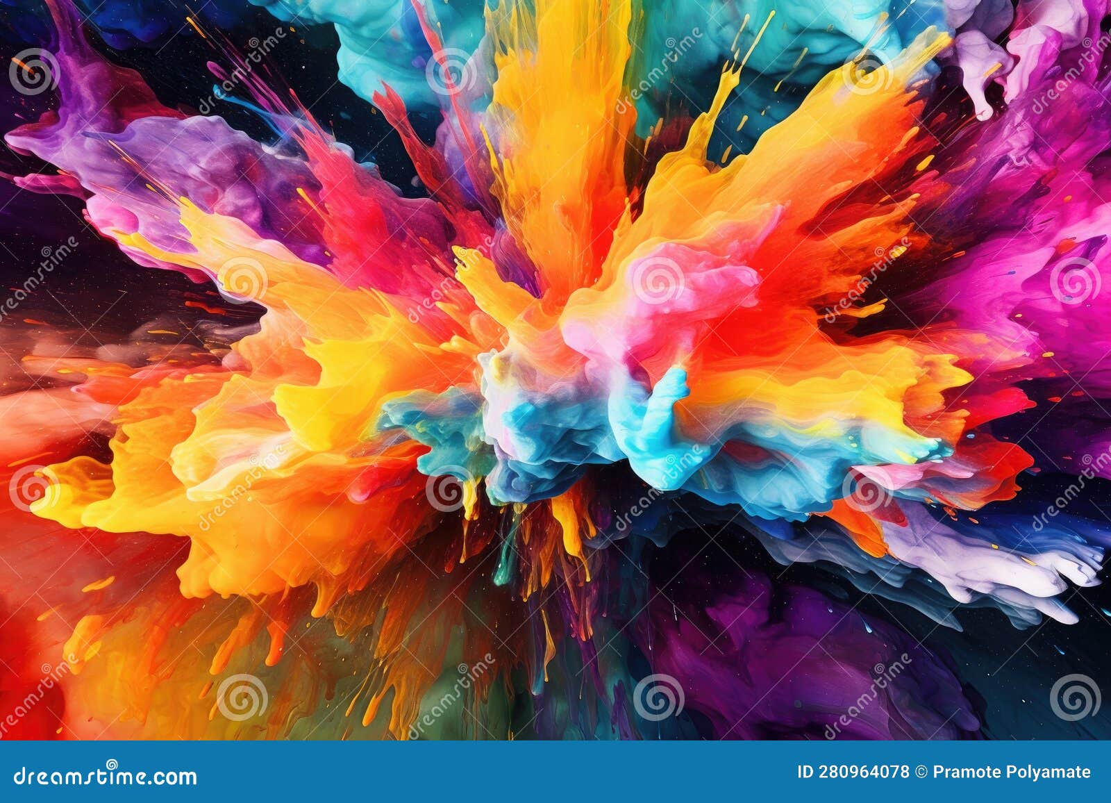 Abstract Paint and Ink in a Rainbow of Colors Splash. Colorful Stock ...