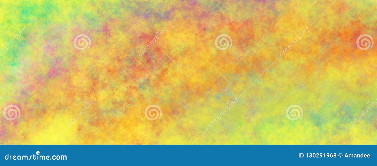 abstract painted background  with cloudy texture in blotchy pattern of yellow blue orange red purple gold and green