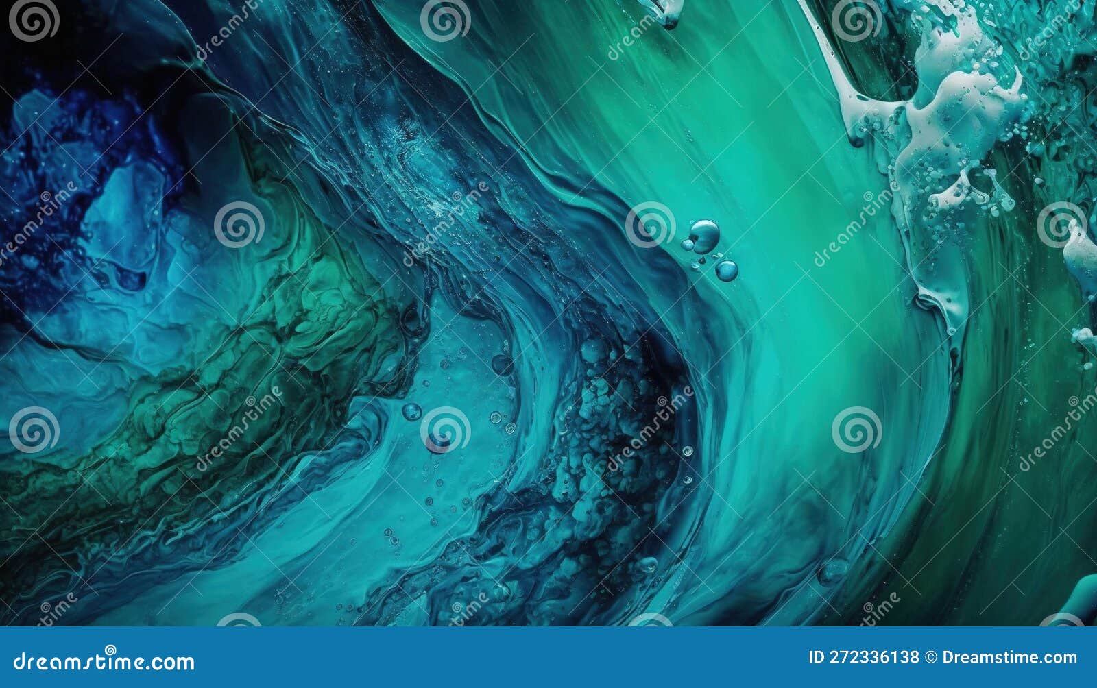 An Abstract Painting of Blue and Green Water with Bubbles on it Stock