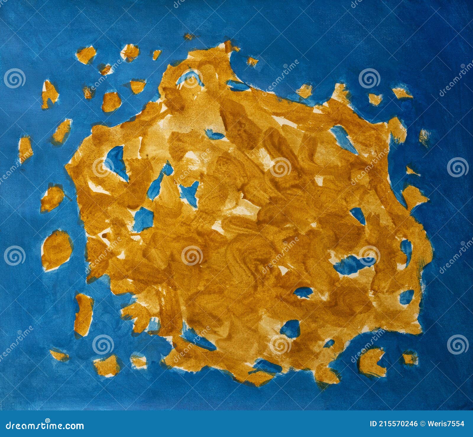 Abstract Painting on Canvas Background Orange on Blue Artwork Stock