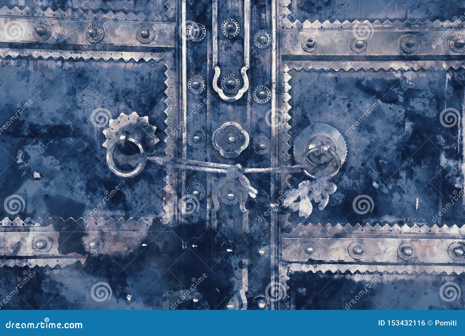 Abstract Painting of Doors in Cold Tone Stock Illustration