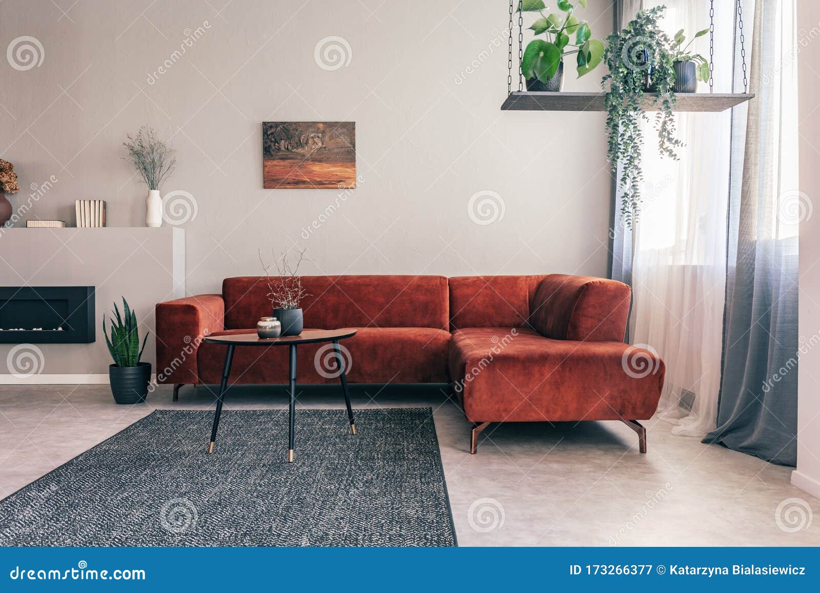 Abstract Painting on Wall of Classy Living Room Interior Stock Image