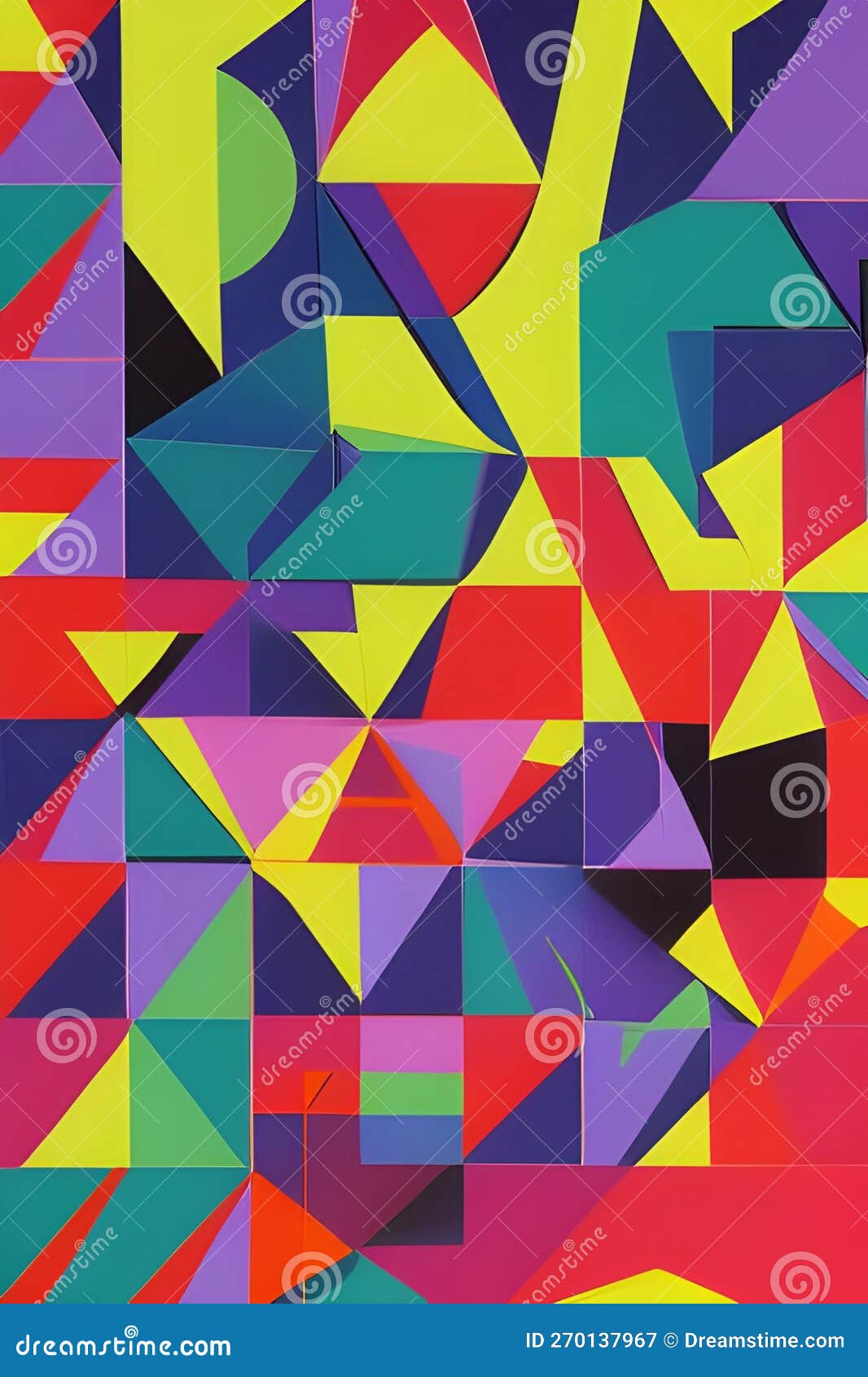 Abstract Painting Featuring a Vibrant Array of Multicolored Geometric