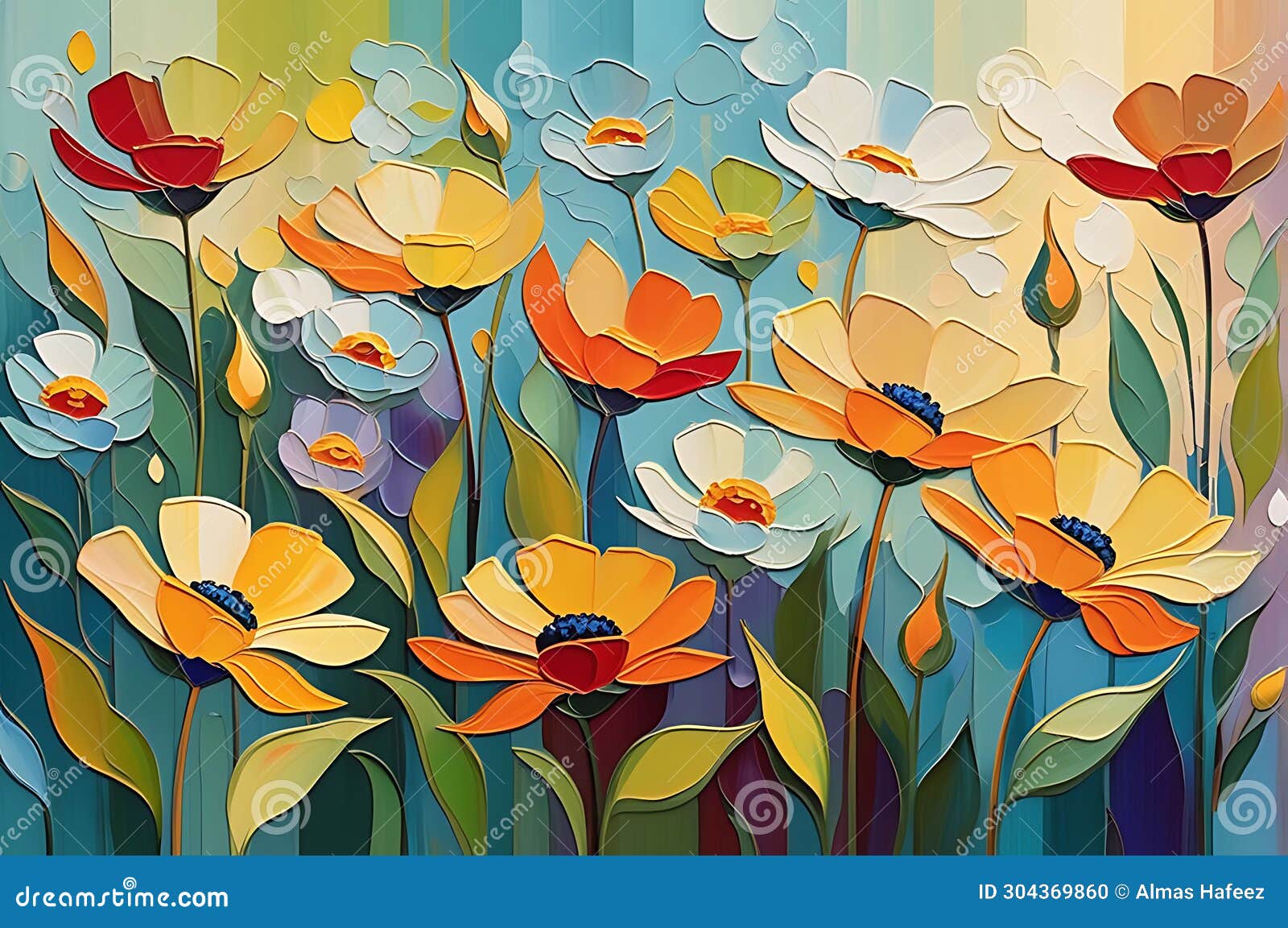 abstract painting - focus on a myriad of flowers in undefined s, blending into a cohesive background