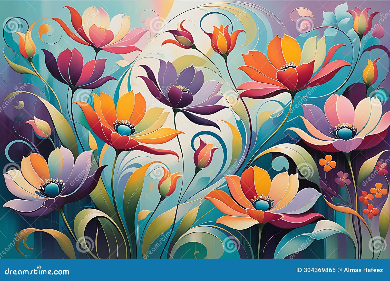 abstract painting - focus on a myriad of flowers in undefined s, blending into a cohesive background