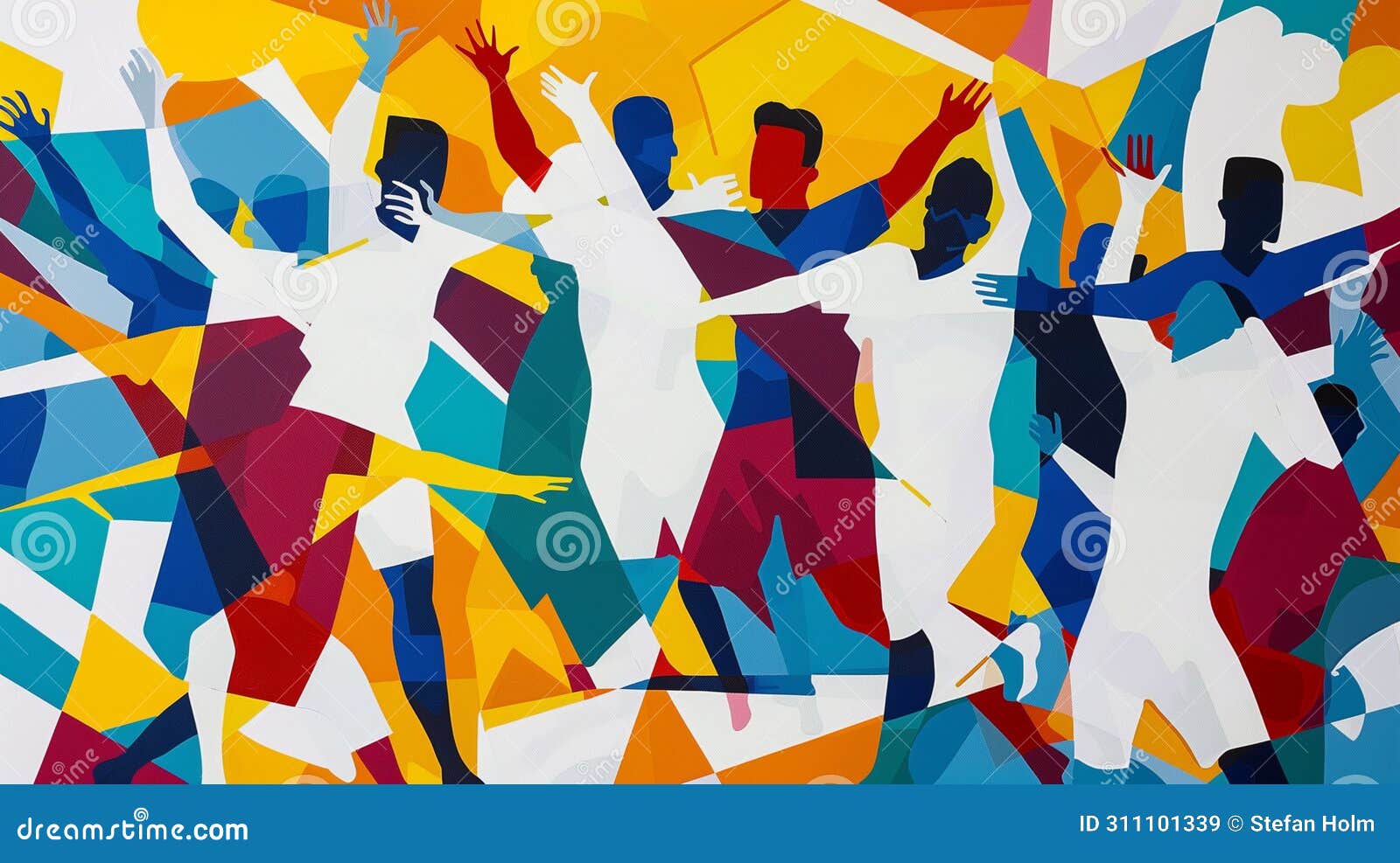 abstract painting of the football game el clasico, bursting with the colors of both teams, white and gold, blue and maroon.