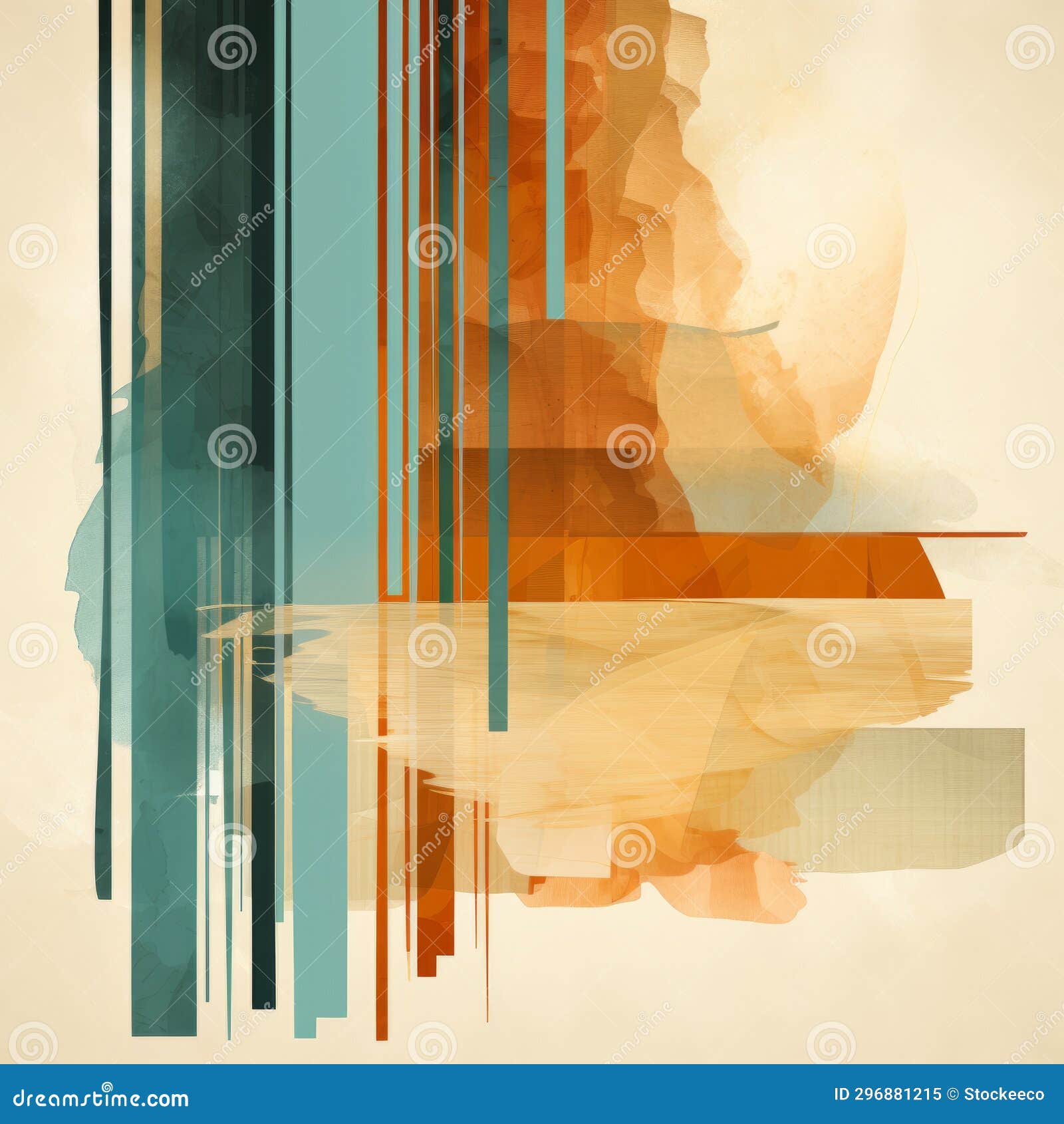 abstract painting with teal and orange lines