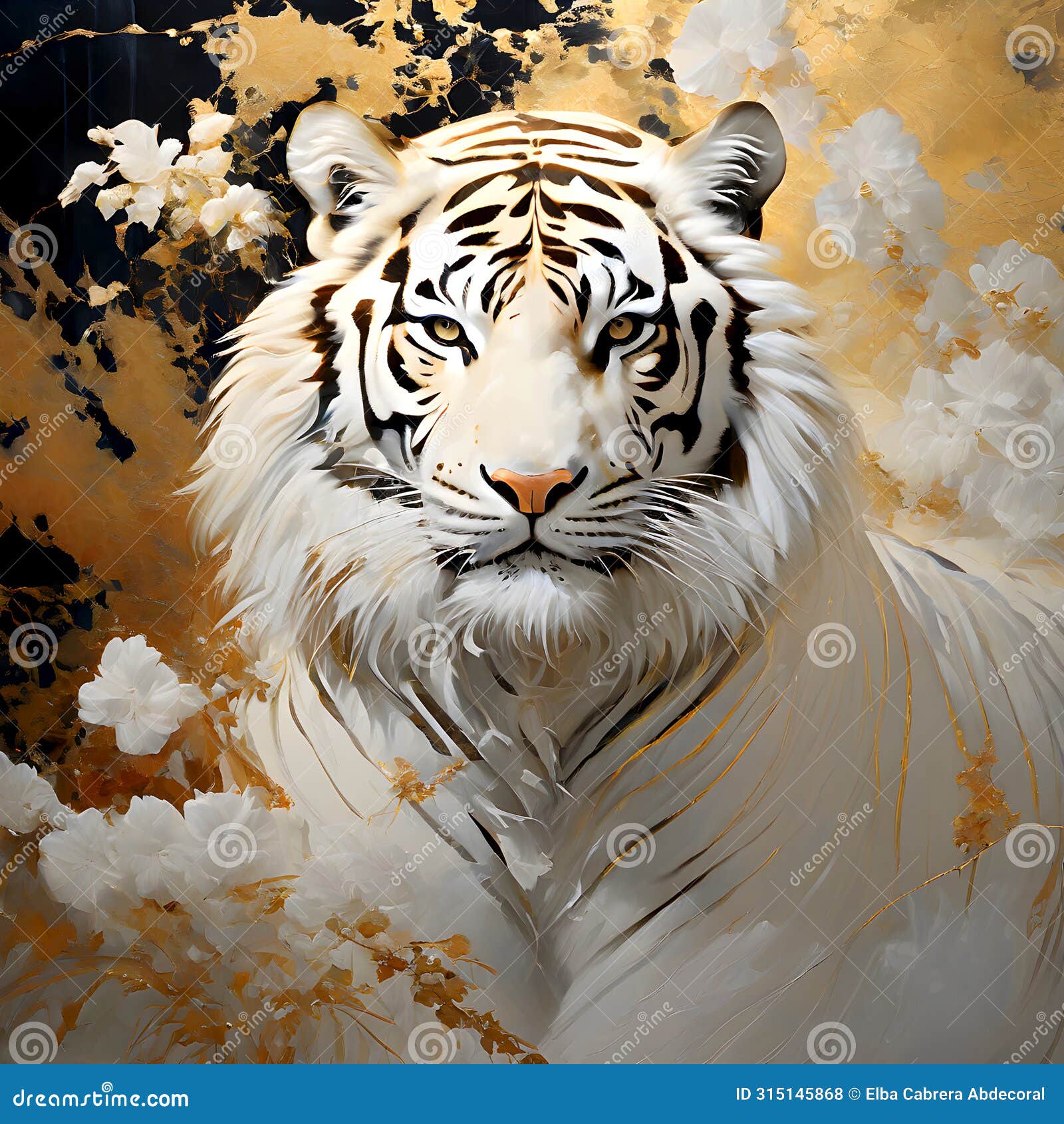 abstract painting of a white tiger with marble texture