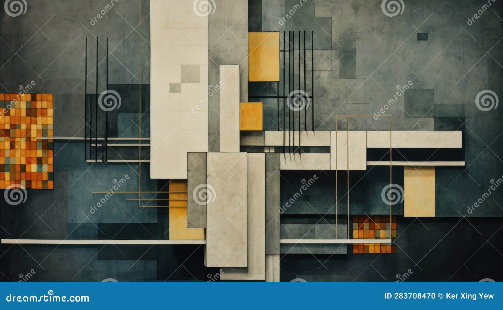 An Abstract Painting with Yellow and Grey Squares Stock Illustration