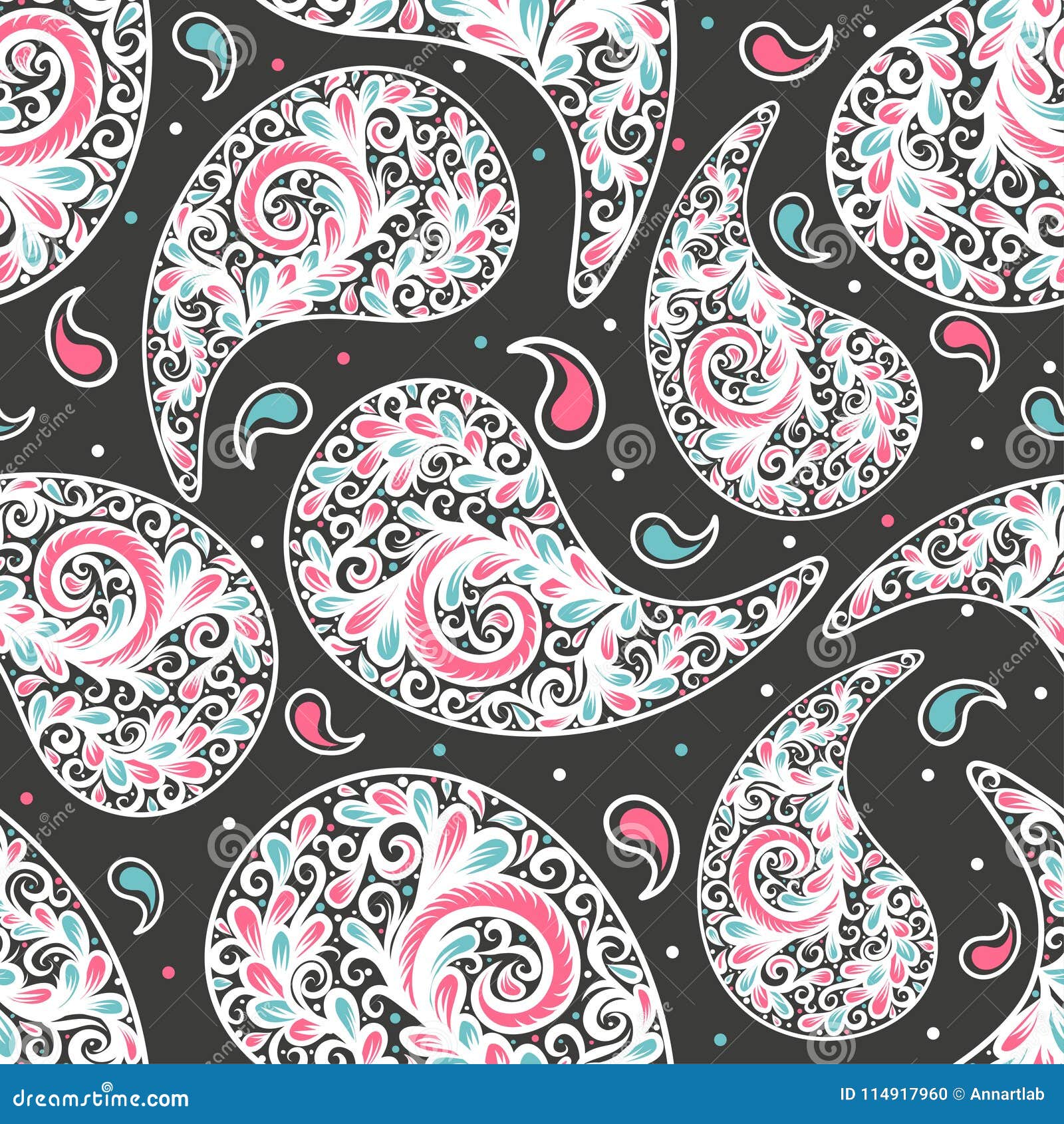 Abstract Paisley Seamless Pattern with Pink and Turquoise Colors Stock ...
