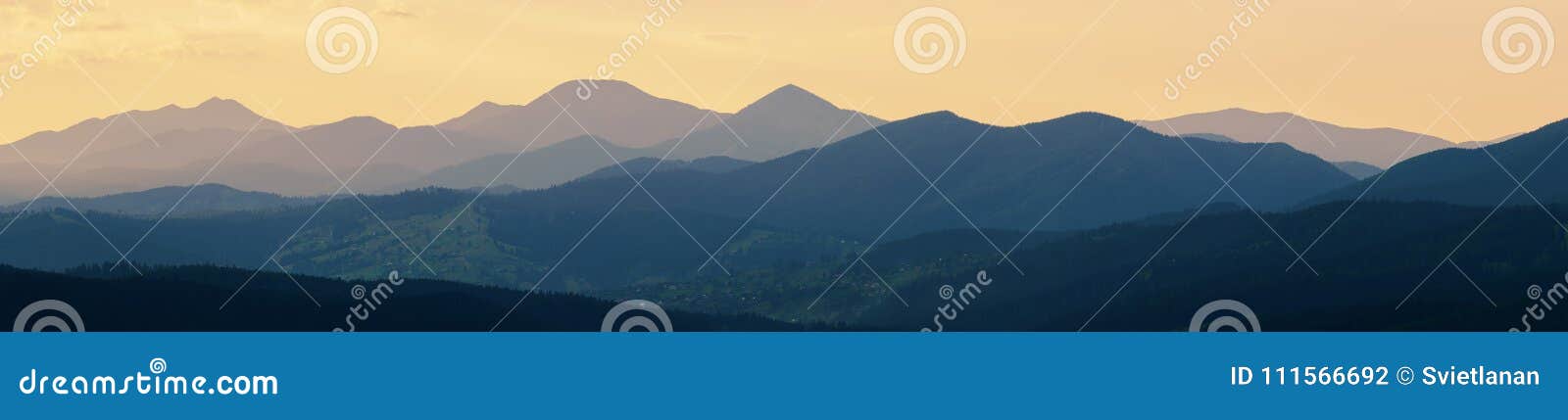 abstract panoramic mountain landscape, tonal perspective at suns