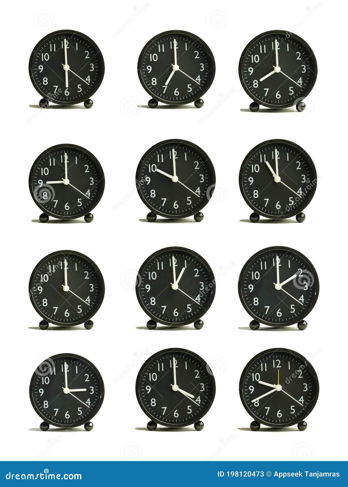 Abstract Pattern Analog Clock Showing Different Periods of Time Black