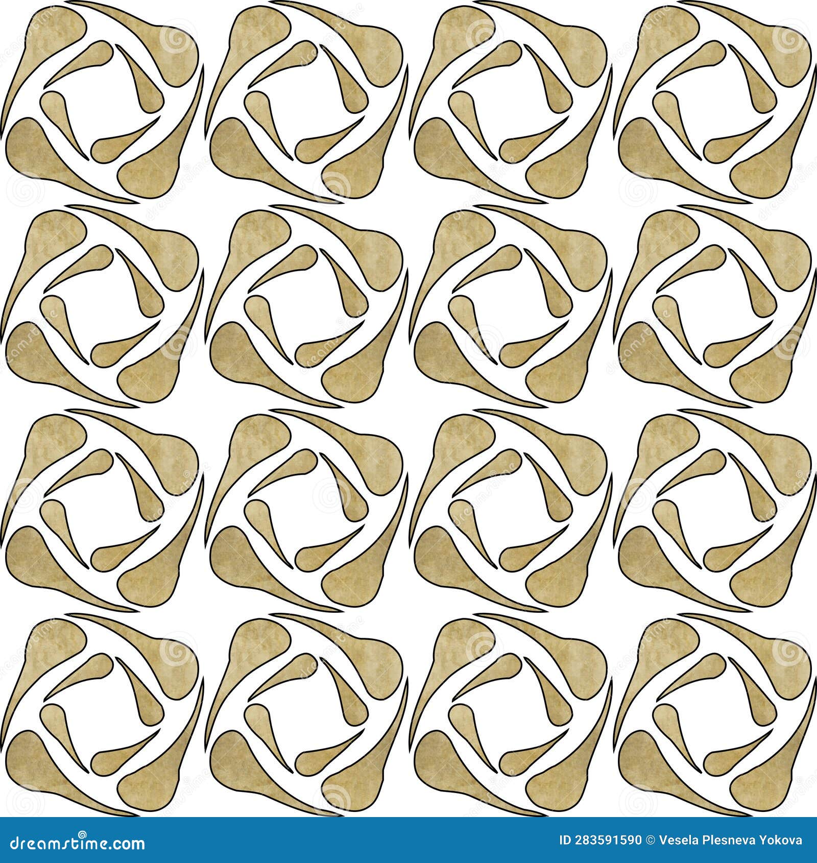 abstract pattern with beige stylized flowers and white background