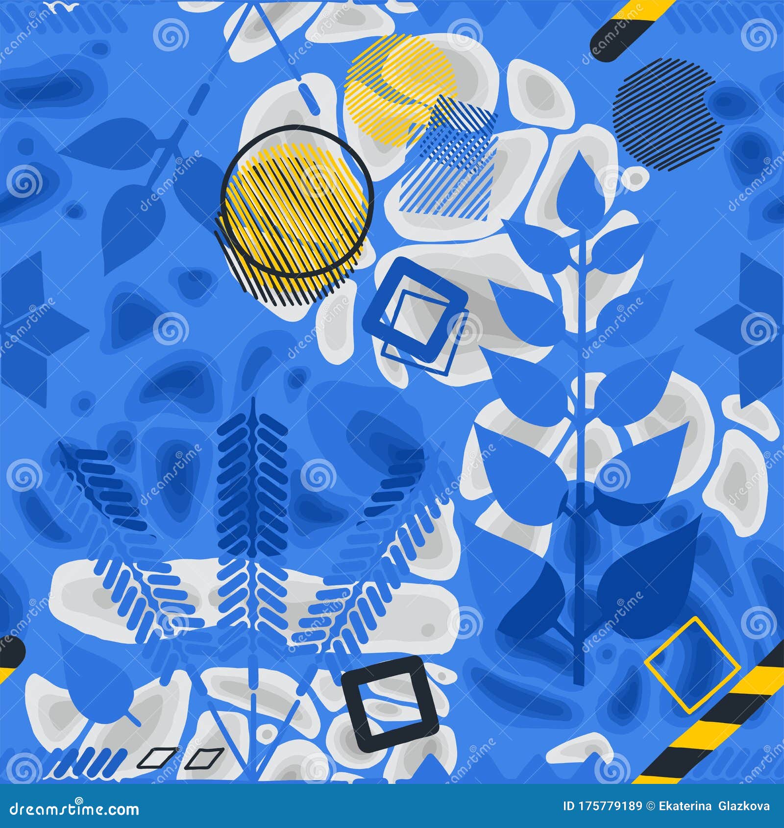 abstract pattern of blue ethnic floral s and geometric figures over the soft formless structures