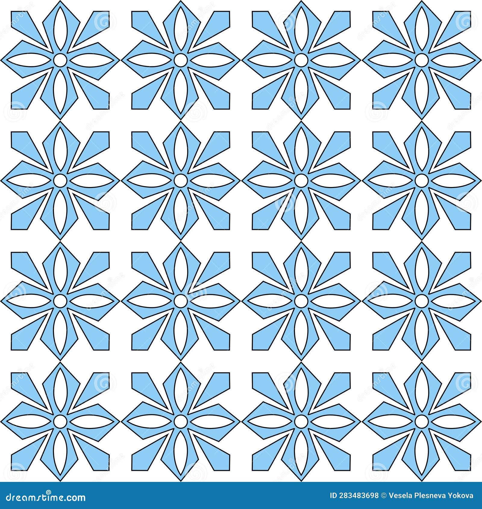 abstract pattern with blue stylized flowers and white background