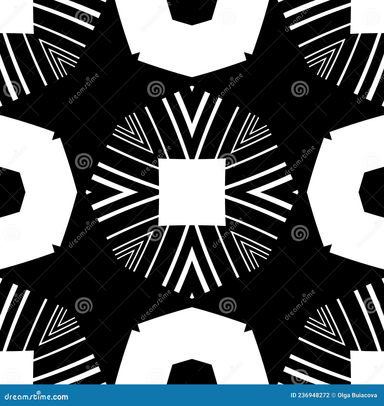 Abstract Pattern with Decorative Geometric Elements. Black and White