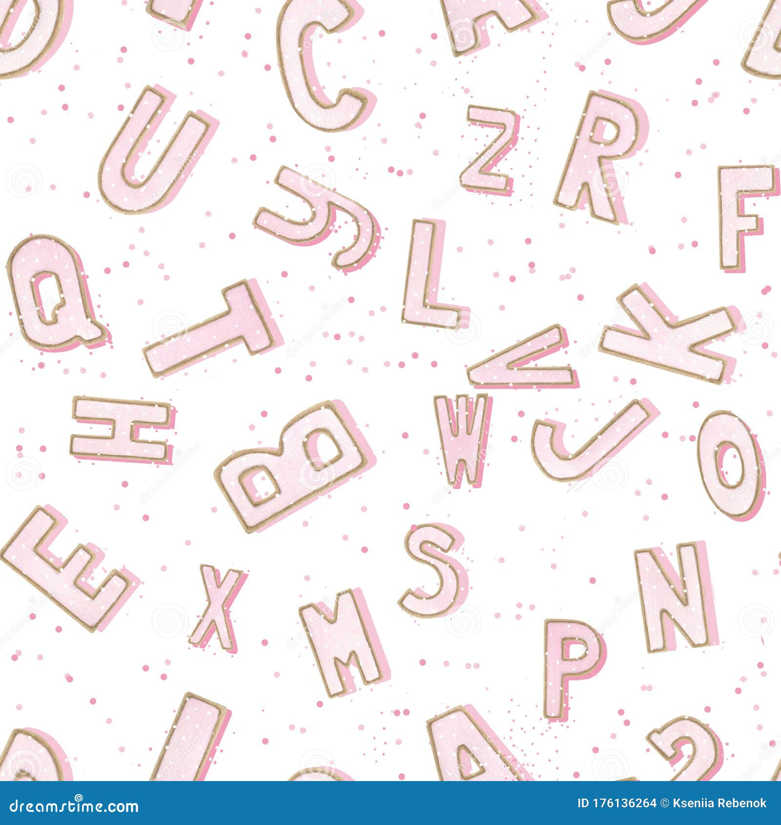 Abstract Pattern Pastel Color Style. Pink Letters on the White Background Stock Illustration