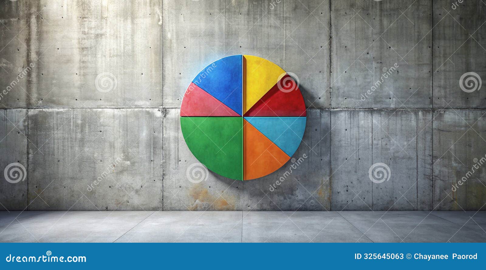 the abstract piece of pie chart mosh pattern on the concrete wall background ai-generated content