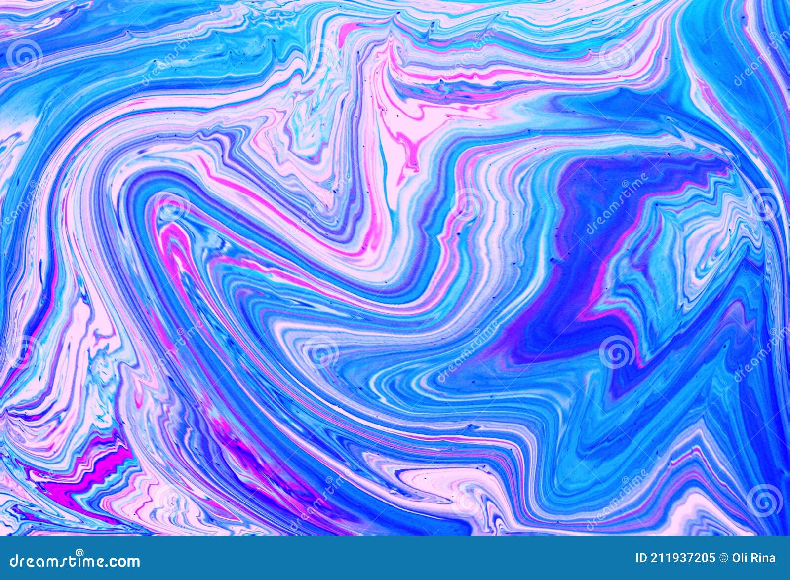 Abstract Pink and Blue Marble Background. Acrylic Paint Flows Freely