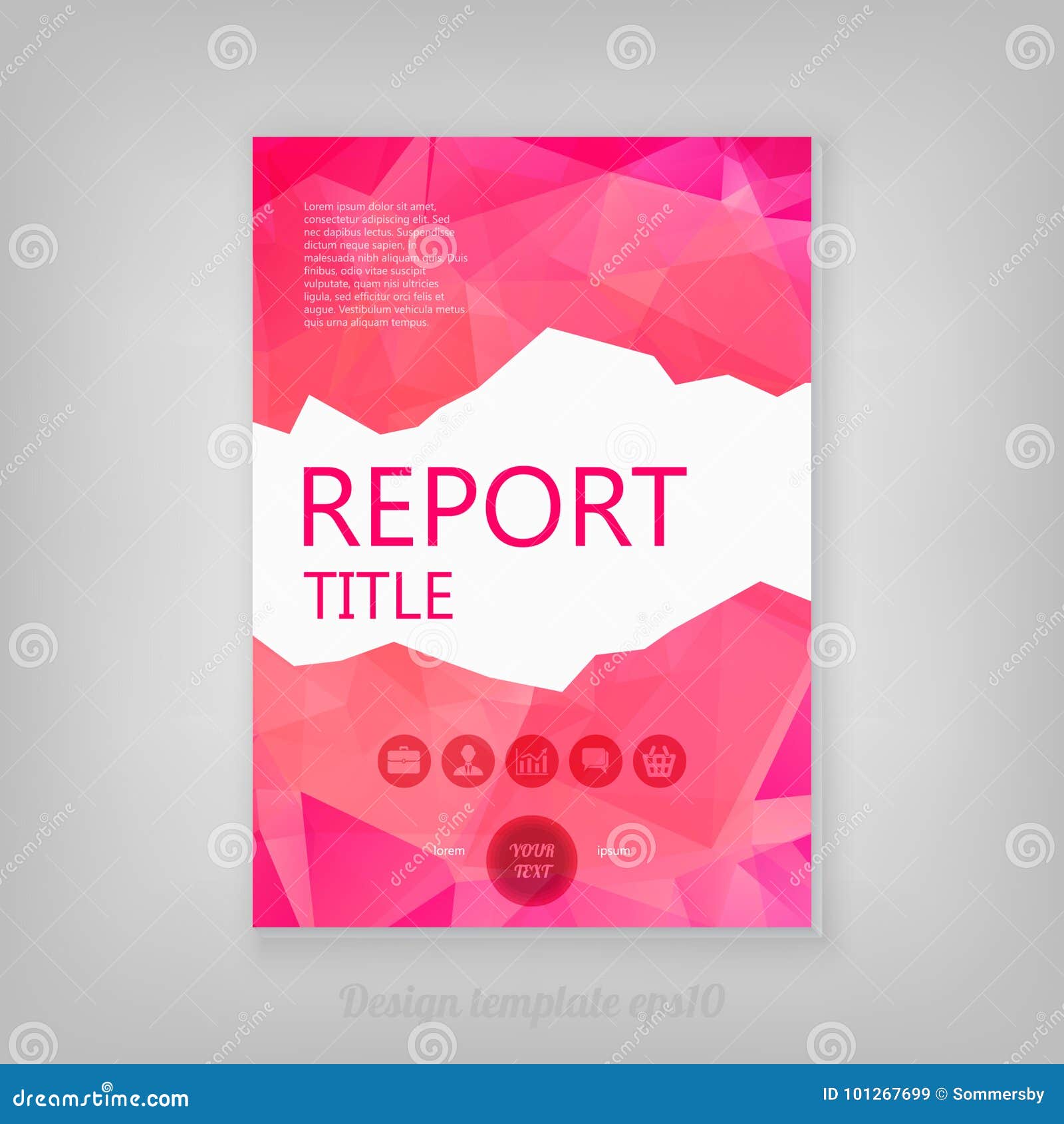 Pink Geometric Low Poly Style Report Cover Design Stock Vector