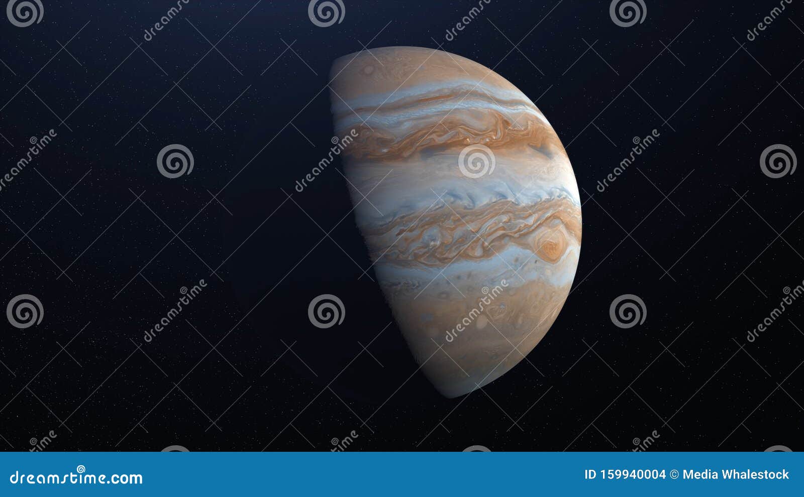 abstract planet jupiter rotating in outer space. animation. sunrise and sunfall on the colorful white and brown surface
