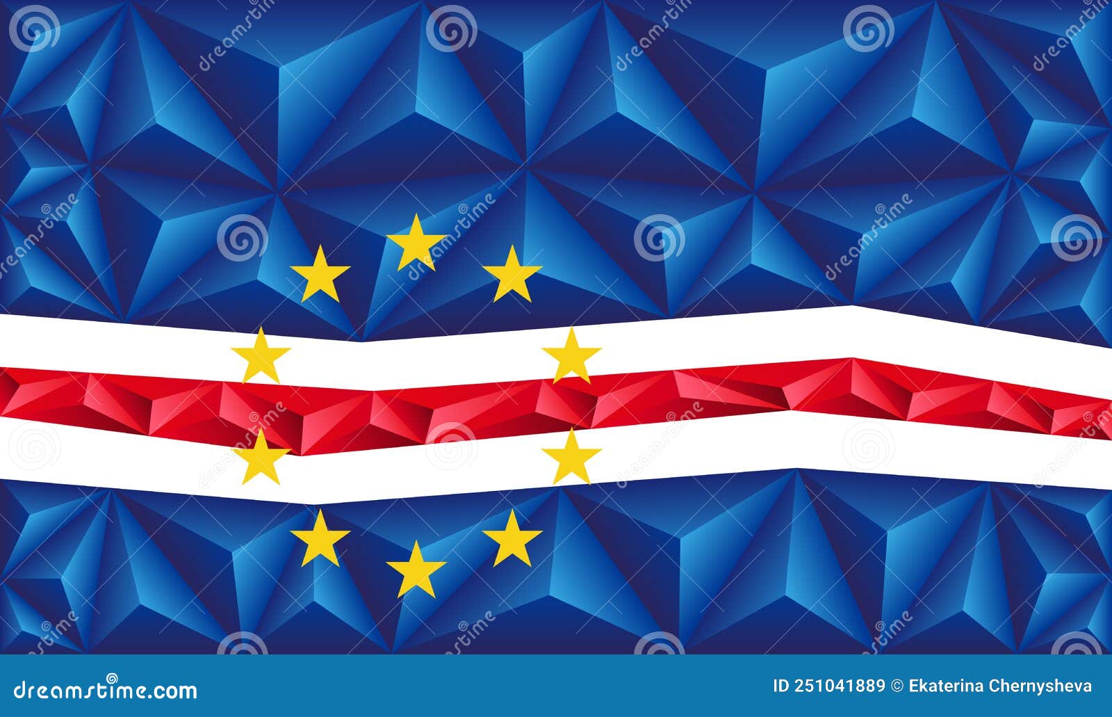 abstract polygonal background in the form of colorful blue, white and red stripes of the cape verdean flag. polygonal flag of cape