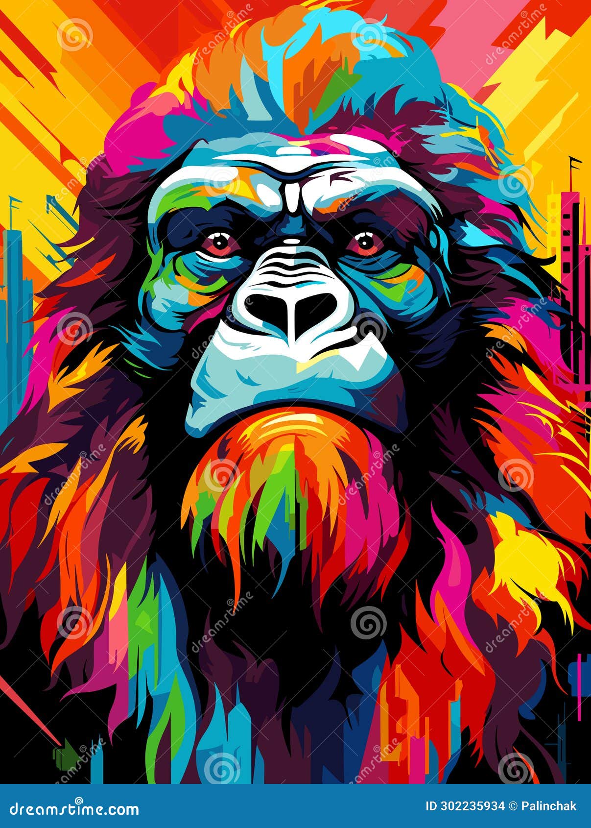 gorilla on the streets of metropolis in psychedelic  pop art style