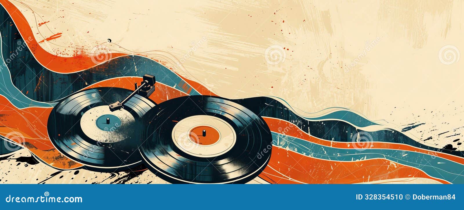 abstract poster featuring vinyl records and colorful waves with a retro music theme