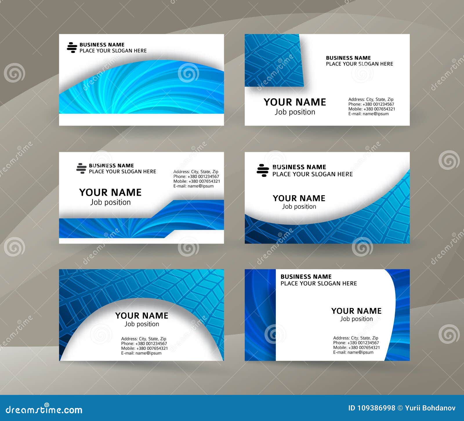 Business Card Background Blue Set of Horizontal Templates06 Stock ...