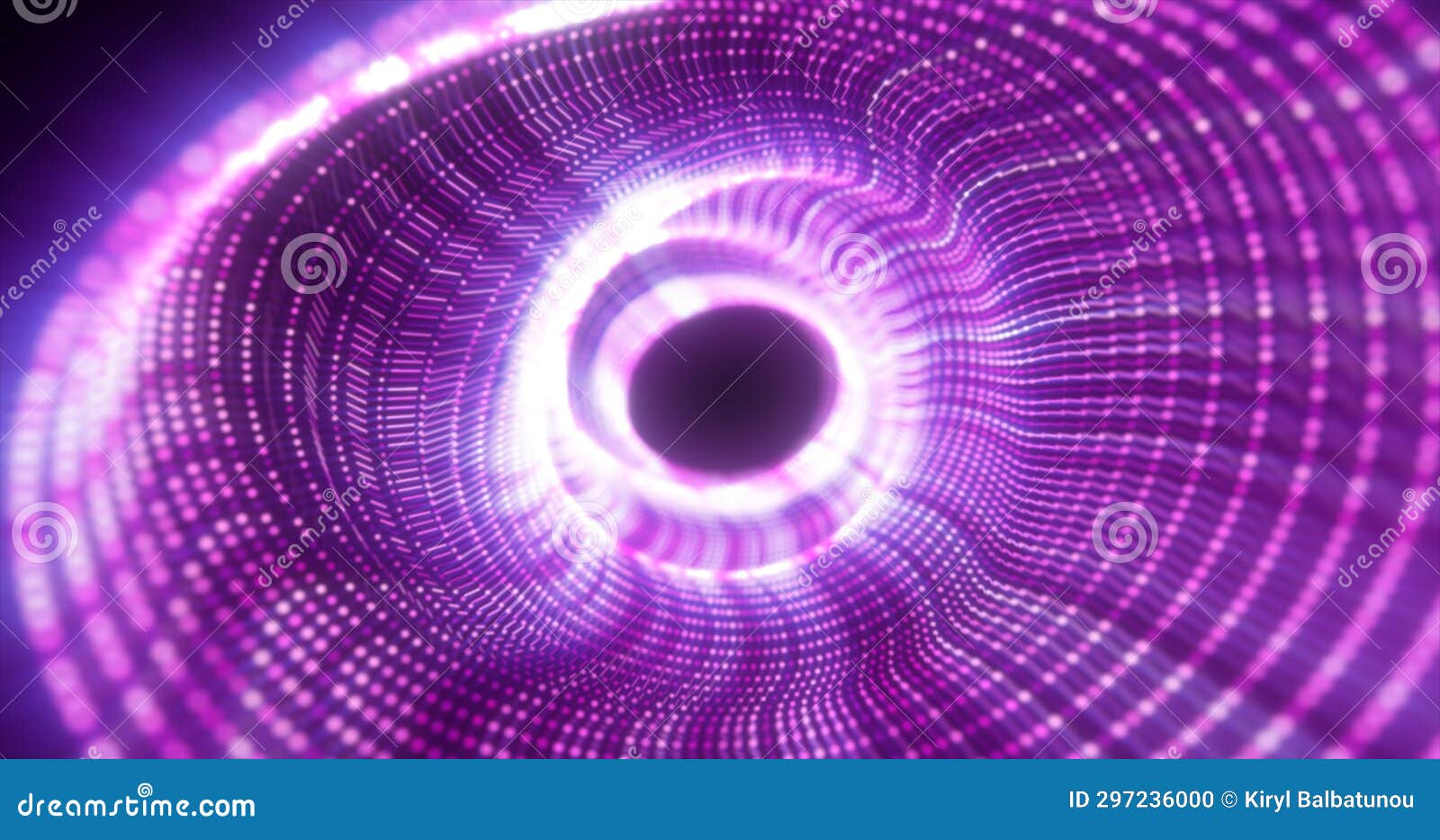abstract purple energy tunnel made of particles and a grid of high-tech lines