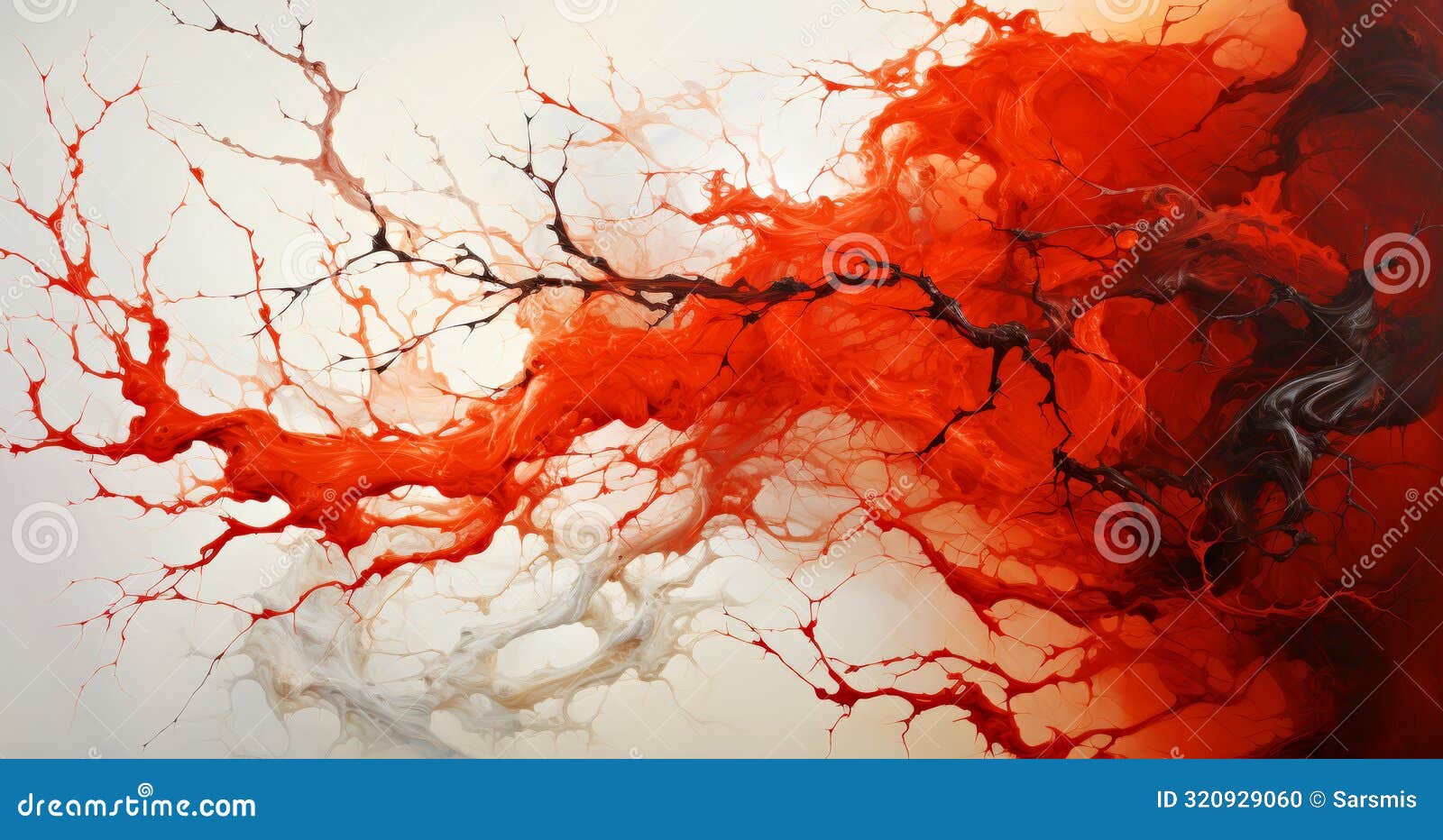 abstract red and white fluid art painting - complex flowing patterns and dynamic movement for modern wall art 