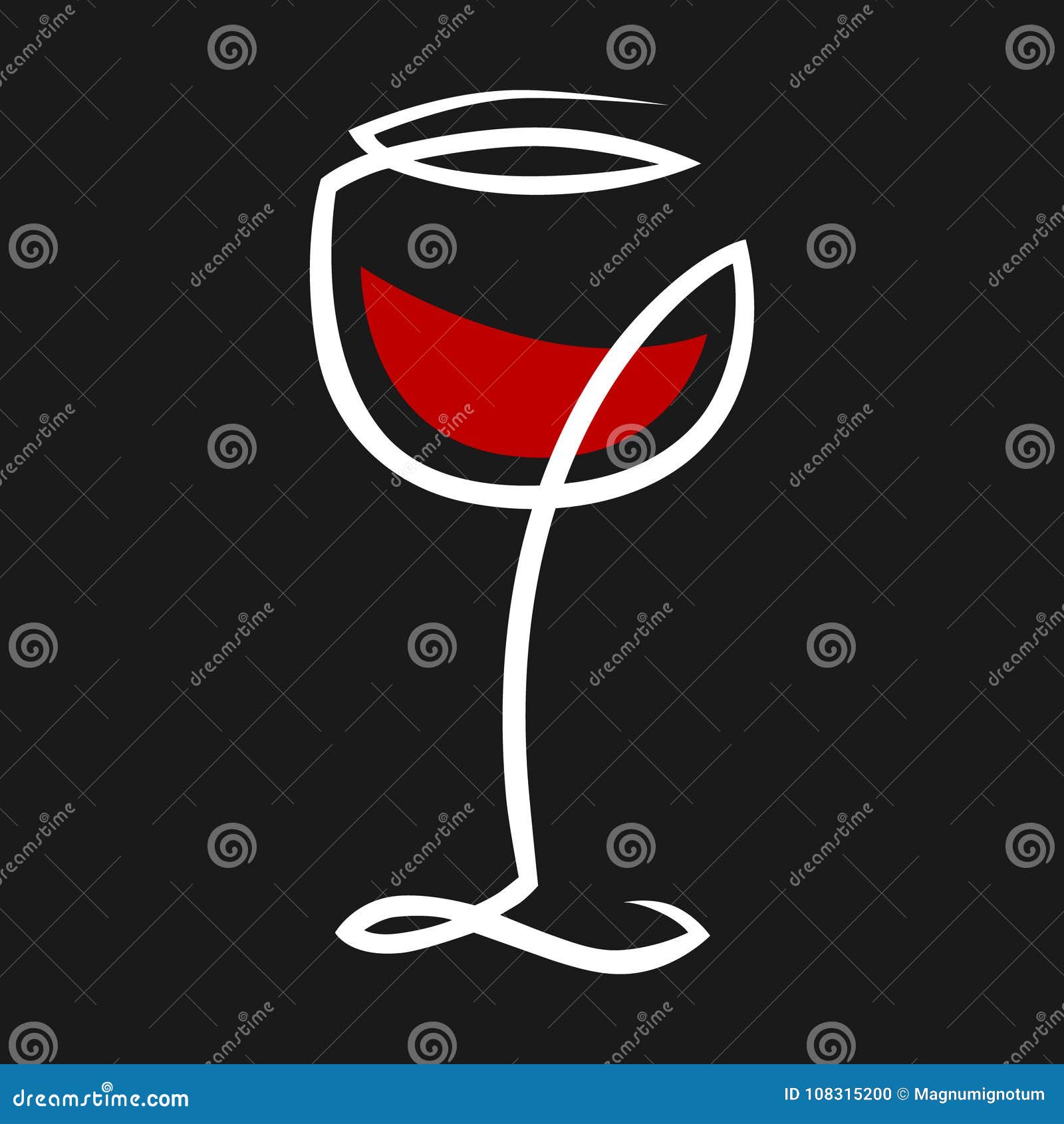 Abstract Red Wine Glass Symbol, Icon on Black Stock Vector