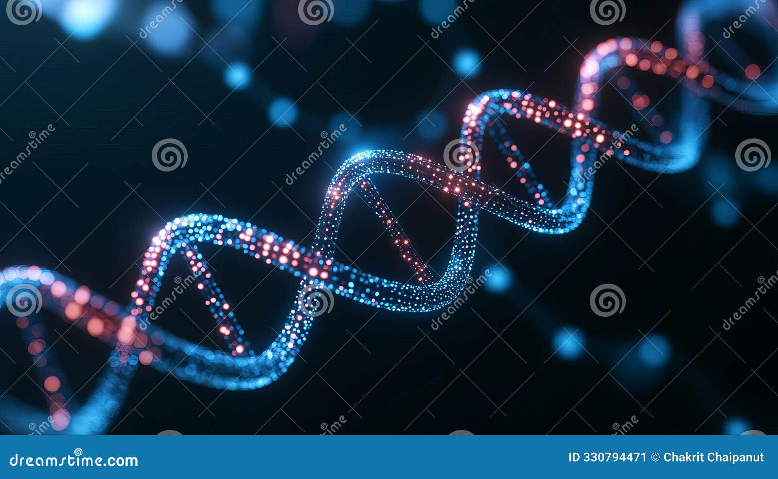 abstract representation of a dna sequence with holographic epigenetic data points, biotechnological research, holographic